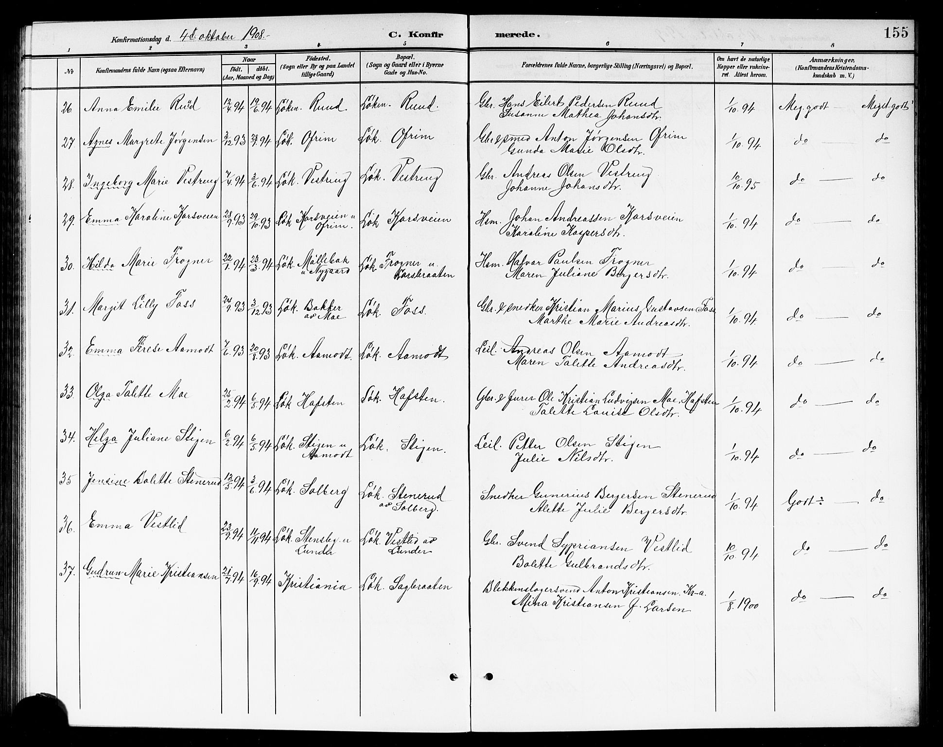 Høland prestekontor Kirkebøker, SAO/A-10346a/G/Ga/L0007: Parish register (copy) no. I 7, 1902-1914, p. 155