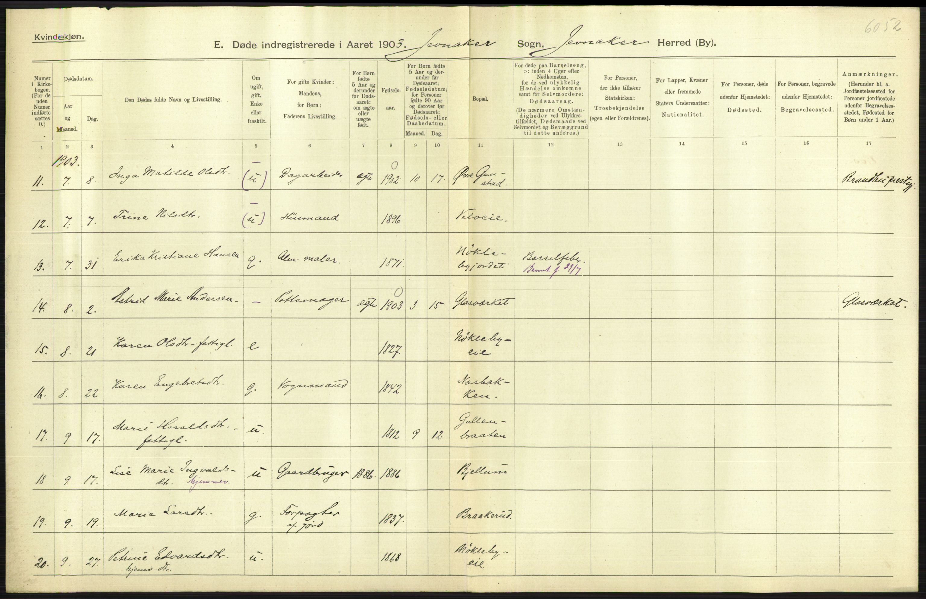 Statistisk sentralbyrå, Sosiodemografiske emner, Befolkning, AV/RA-S-2228/D/Df/Dfa/Dfaa/L0006: Kristians amt: Fødte, gifte, døde, 1903, p. 593