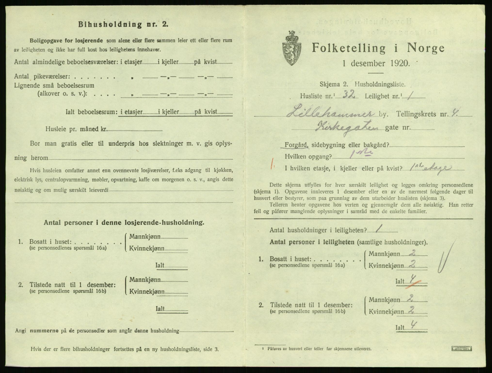 SAH, 1920 census for Lillehammer, 1920, p. 2056