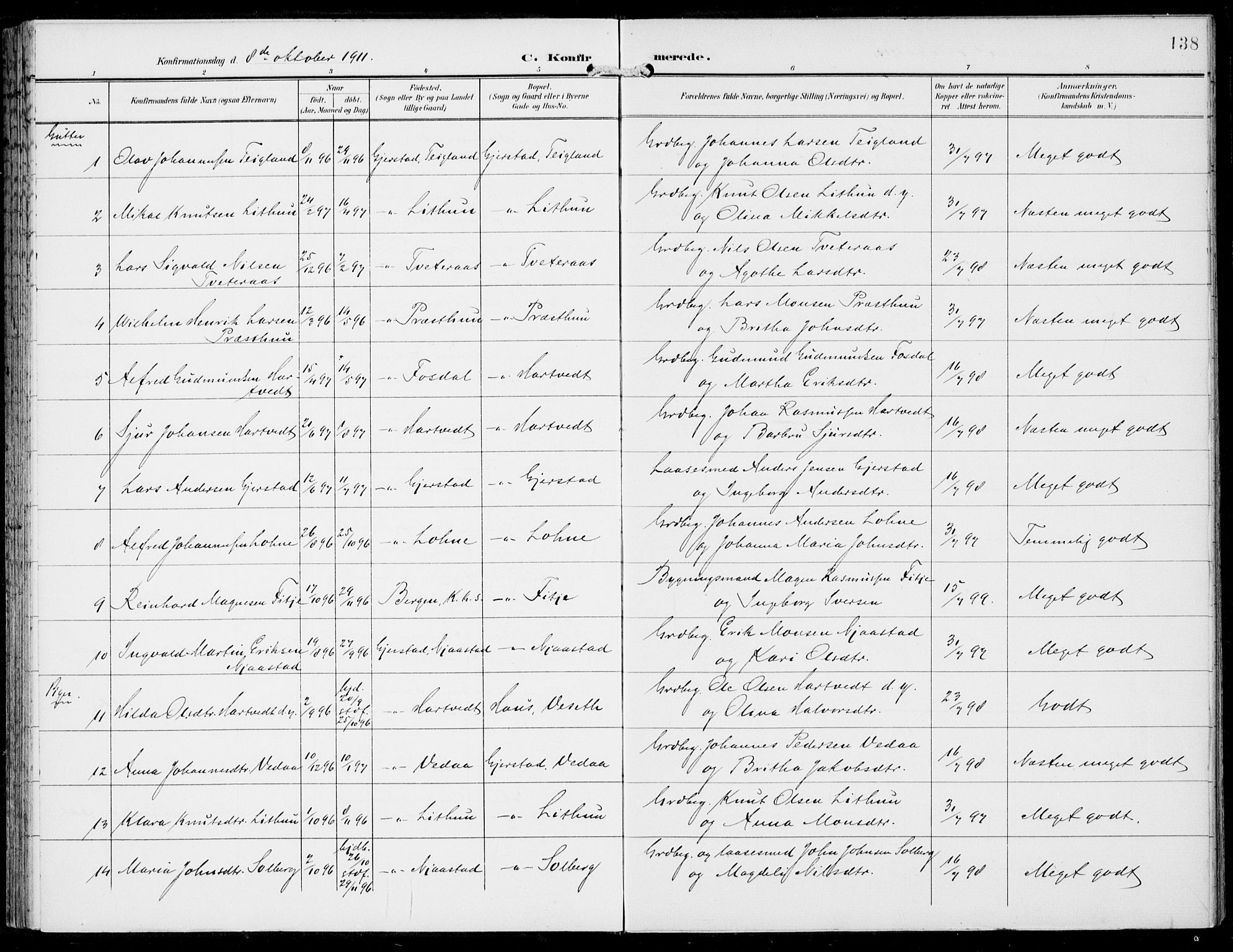 Haus sokneprestembete, AV/SAB-A-75601/H/Haa: Parish register (official) no. C  2, 1900-1915, p. 138