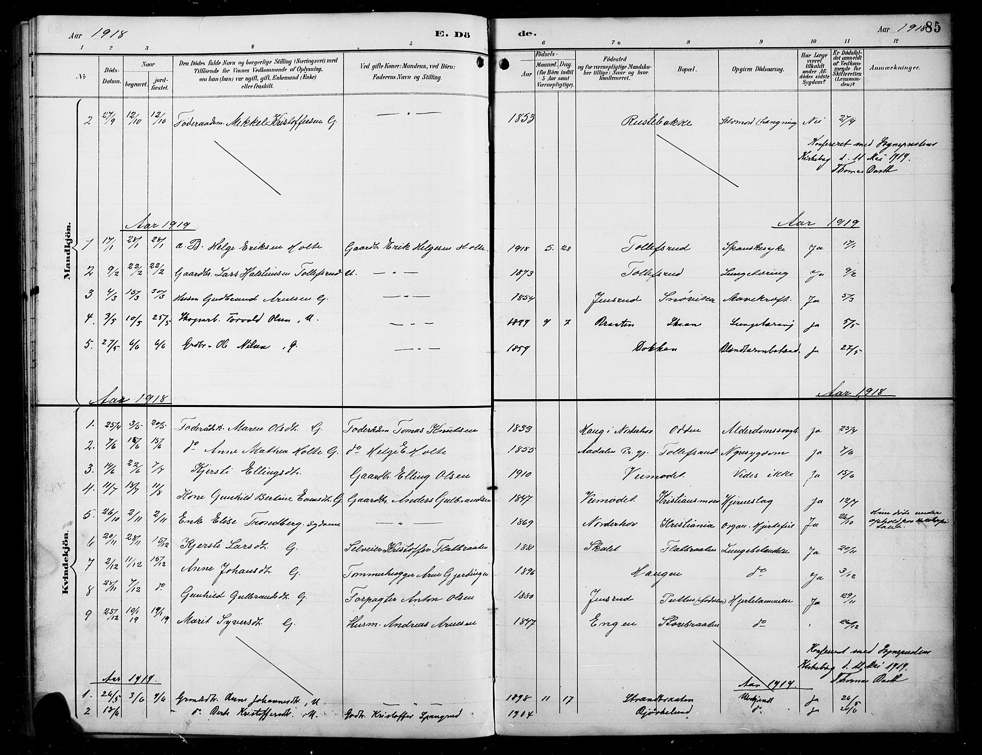 Sør-Aurdal prestekontor, SAH/PREST-128/H/Ha/Hab/L0008: Parish register (copy) no. 8, 1894-1921, p. 85