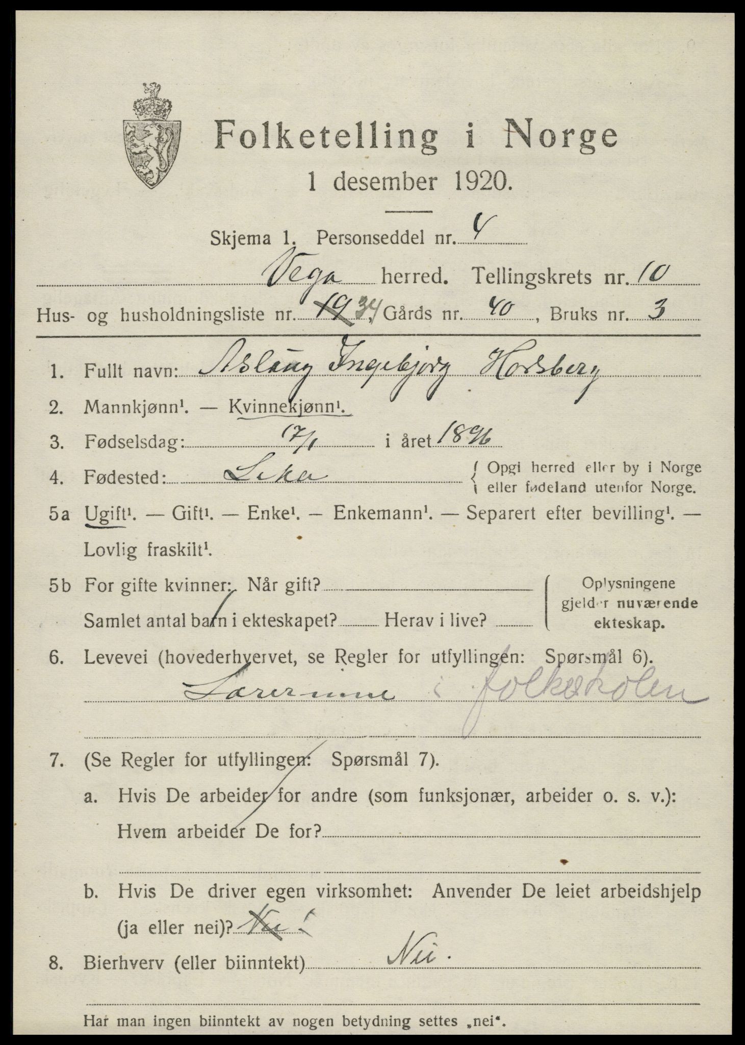 SAT, 1920 census for Vega, 1920, p. 5473