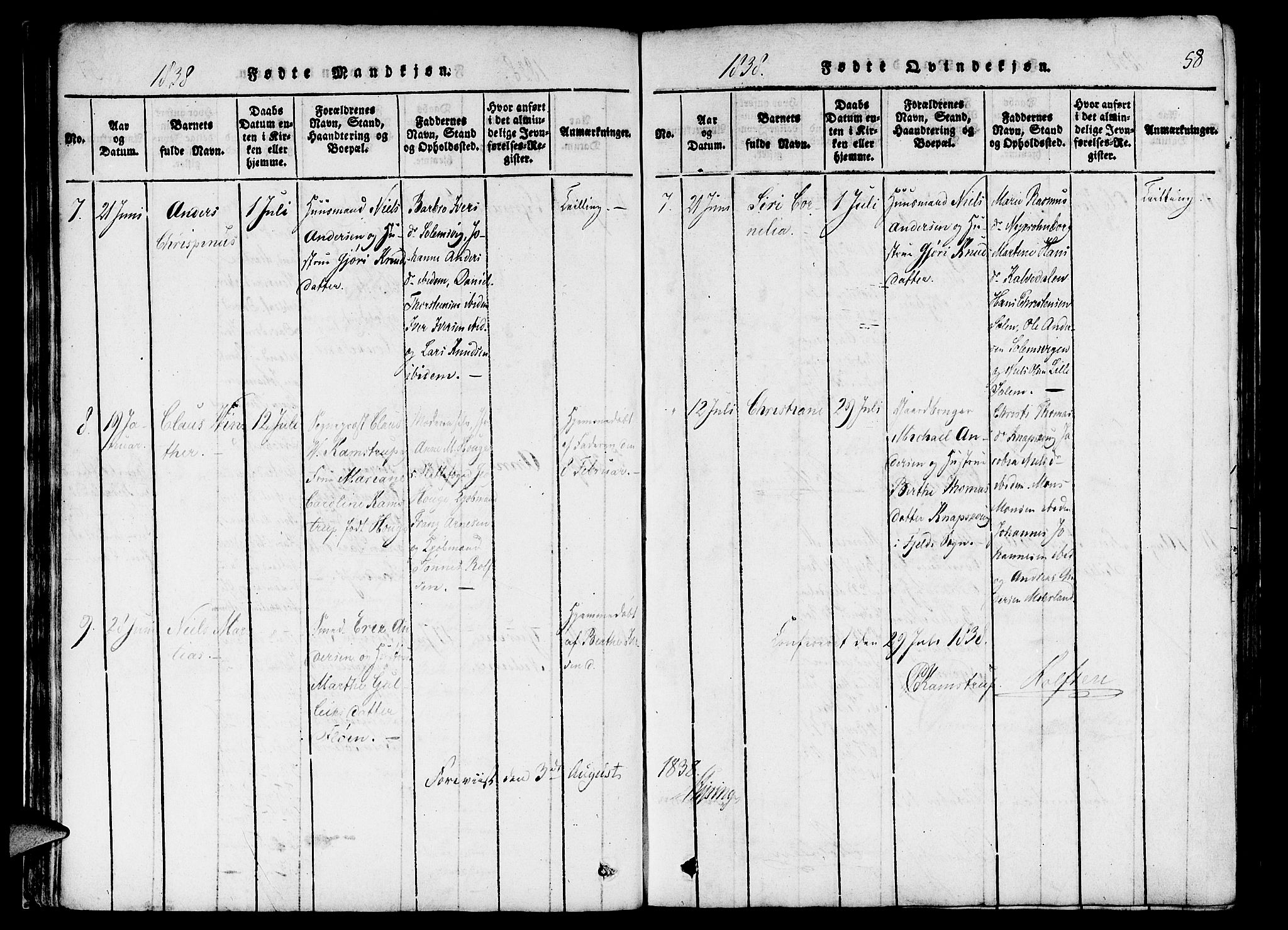 St. Jørgens hospital og Årstad sokneprestembete, AV/SAB-A-99934: Parish register (official) no. A 3, 1815-1843, p. 58