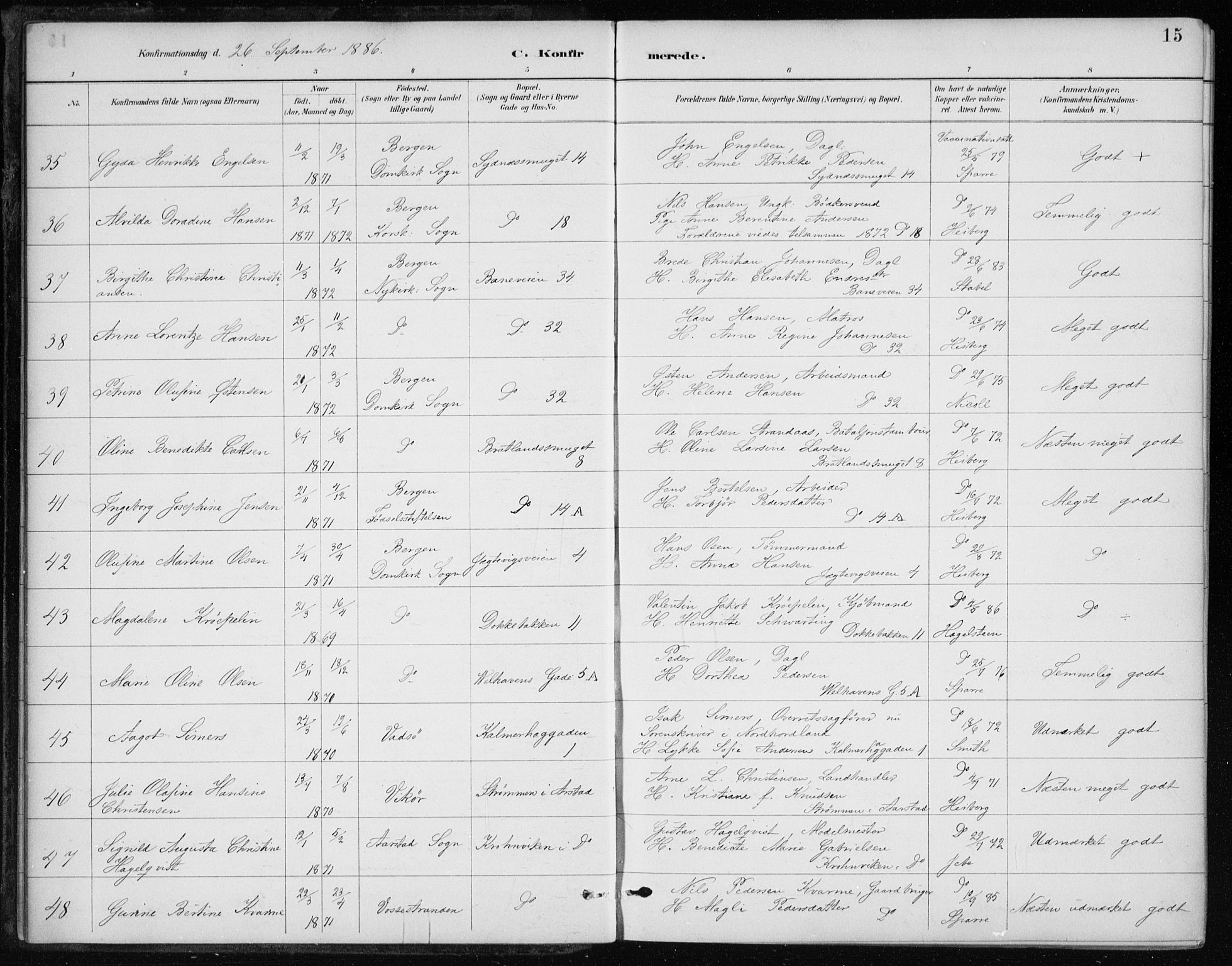 Johanneskirken sokneprestembete, SAB/A-76001/H/Haa/L0008: Parish register (official) no. C 1, 1885-1907, p. 15