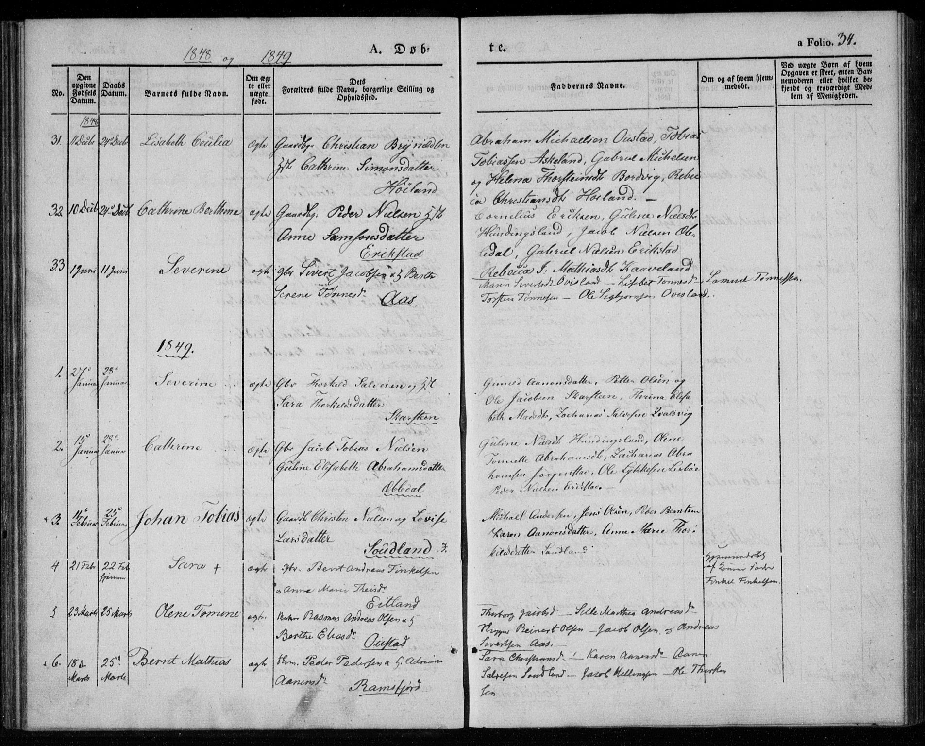 Lyngdal sokneprestkontor, SAK/1111-0029/F/Fa/Faa/L0001: Parish register (official) no. A 1, 1837-1857, p. 34