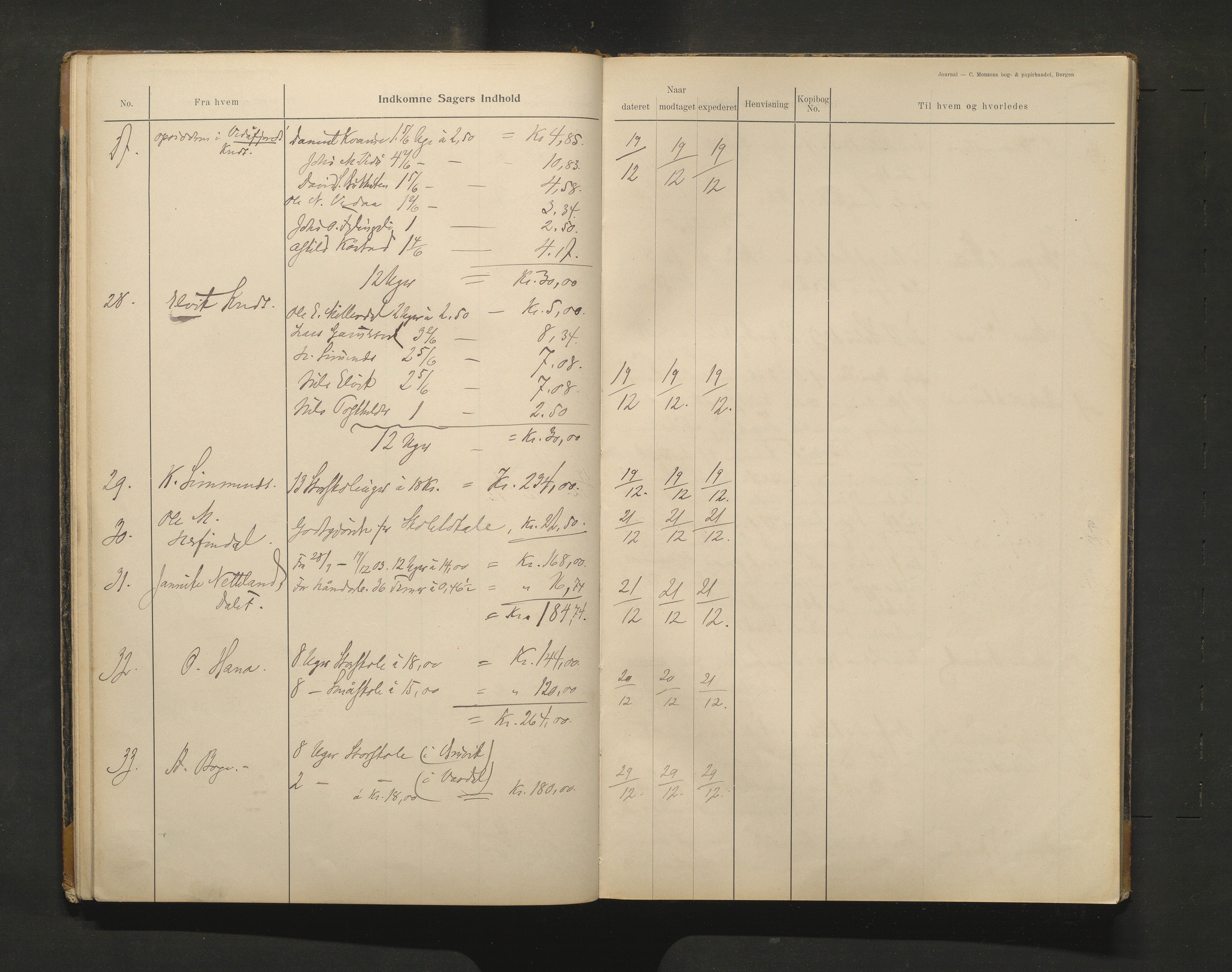 Bruvik kommune. Skulestyre, IKAH/1251a-211/C/Ca/L0002: Postjournal for Bruvik skulestyre, 1901-1912