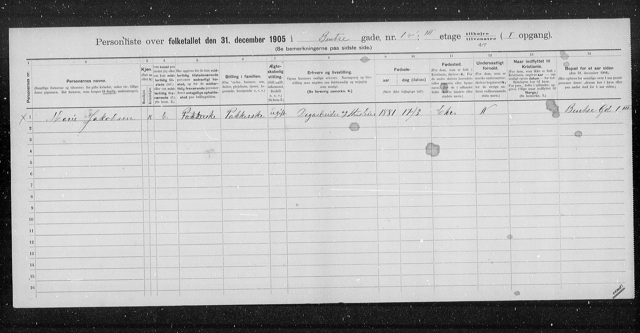 OBA, Municipal Census 1905 for Kristiania, 1905, p. 1790