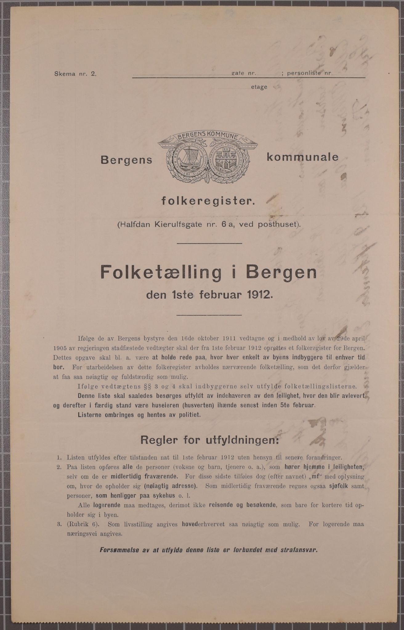 SAB, Municipal Census 1912 for Bergen, 1912, p. 1926