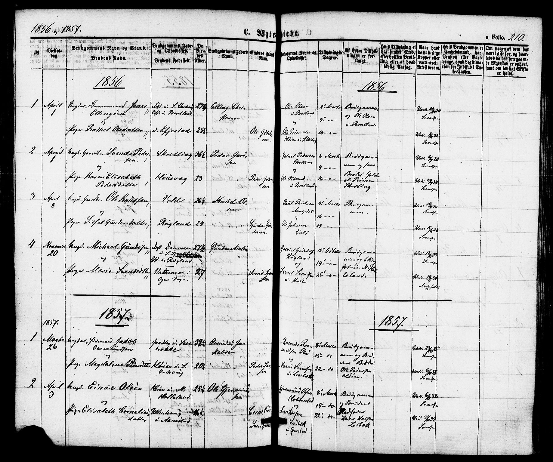 Hå sokneprestkontor, AV/SAST-A-101801/001/30BA/L0009: Parish register (official) no. A 8, 1855-1878, p. 210