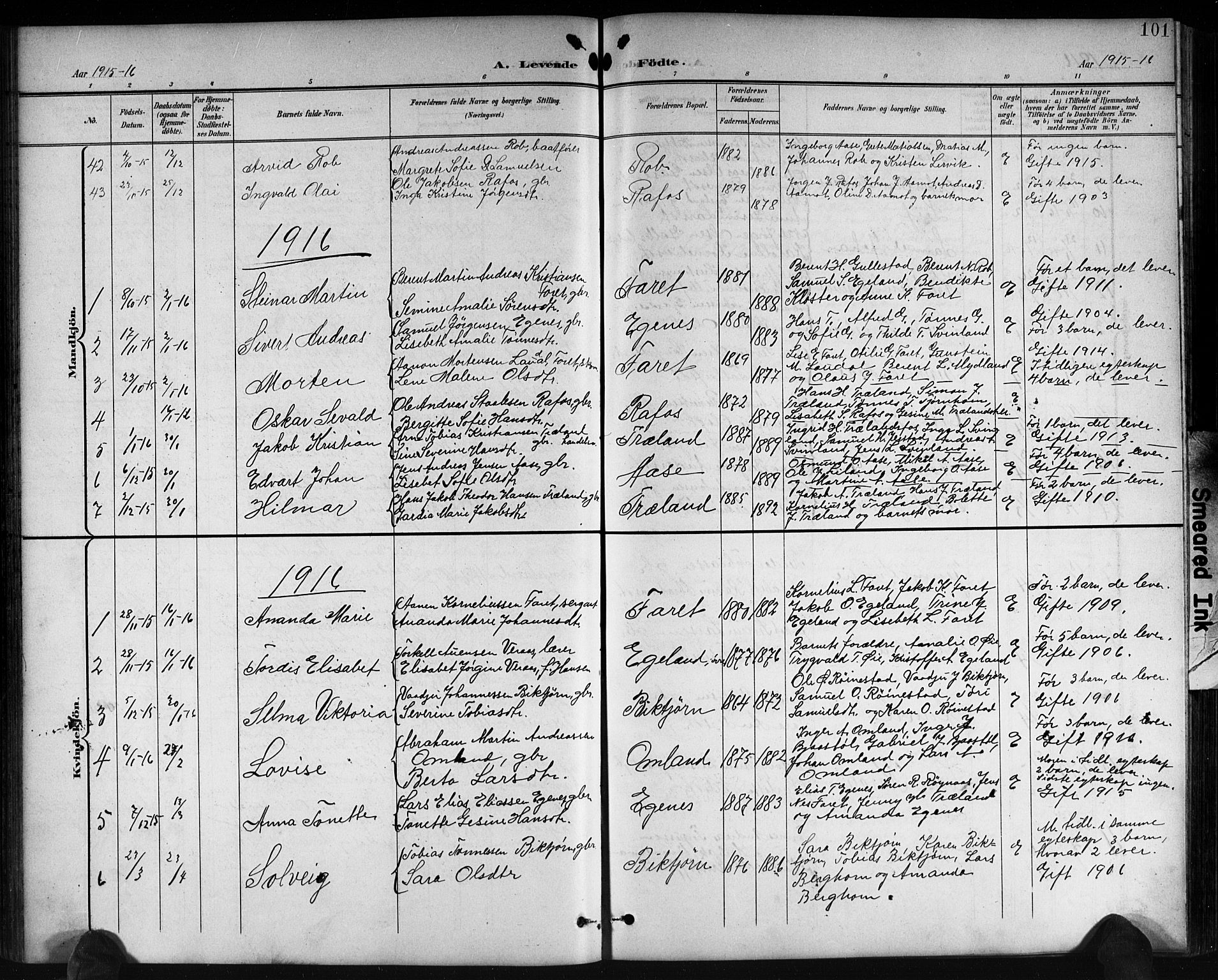 Kvinesdal sokneprestkontor, AV/SAK-1111-0026/F/Fb/Fbb/L0003: Parish register (copy) no. B 3, 1898-1916, p. 101