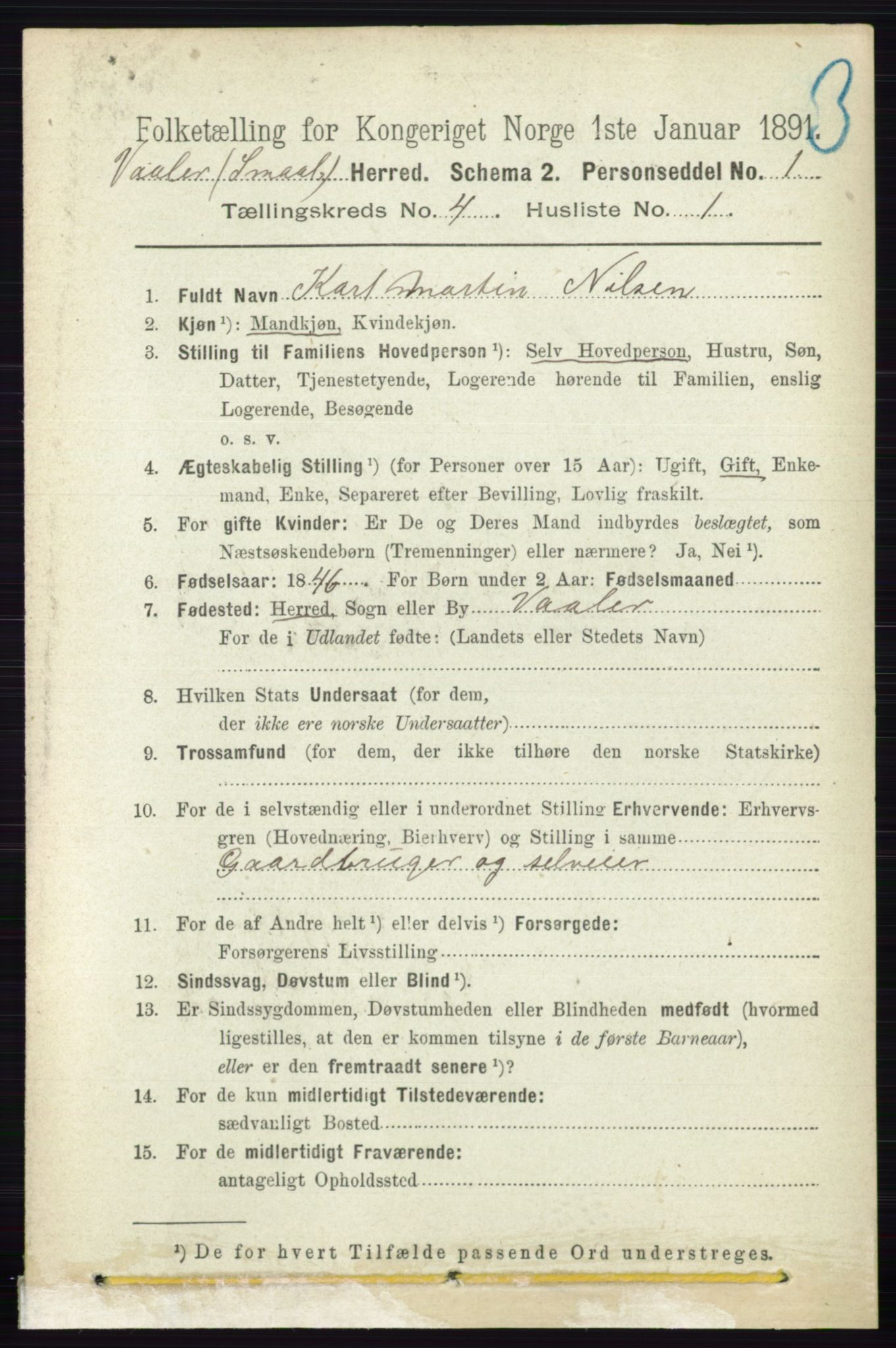 RA, 1891 census for 0137 Våler, 1891, p. 1610