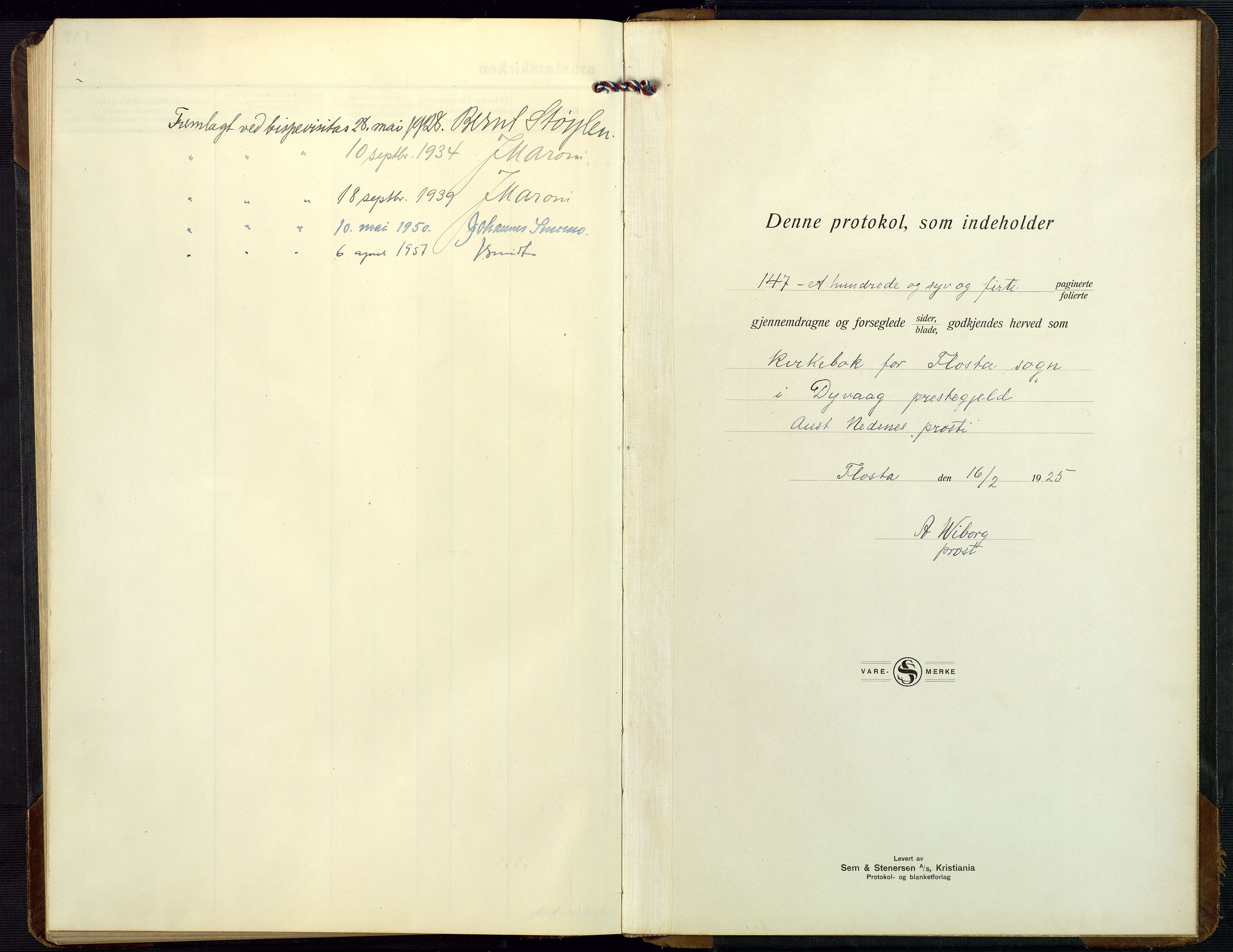 Dypvåg sokneprestkontor, SAK/1111-0007/F/Fb/Fbb/L0006: Parish register (copy) no. B 6, 1925-1954