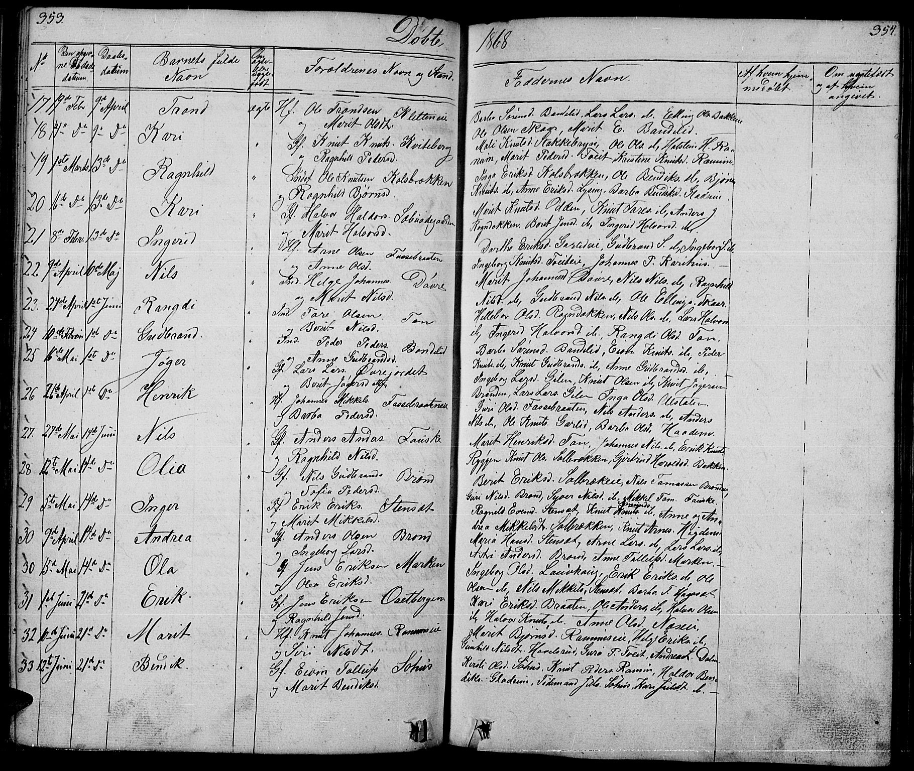 Nord-Aurdal prestekontor, SAH/PREST-132/H/Ha/Hab/L0001: Parish register (copy) no. 1, 1834-1887, p. 353-354