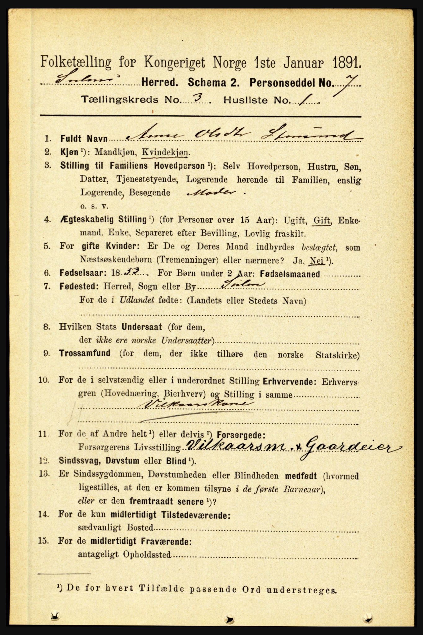 RA, 1891 census for 1412 Solund, 1891, p. 1154