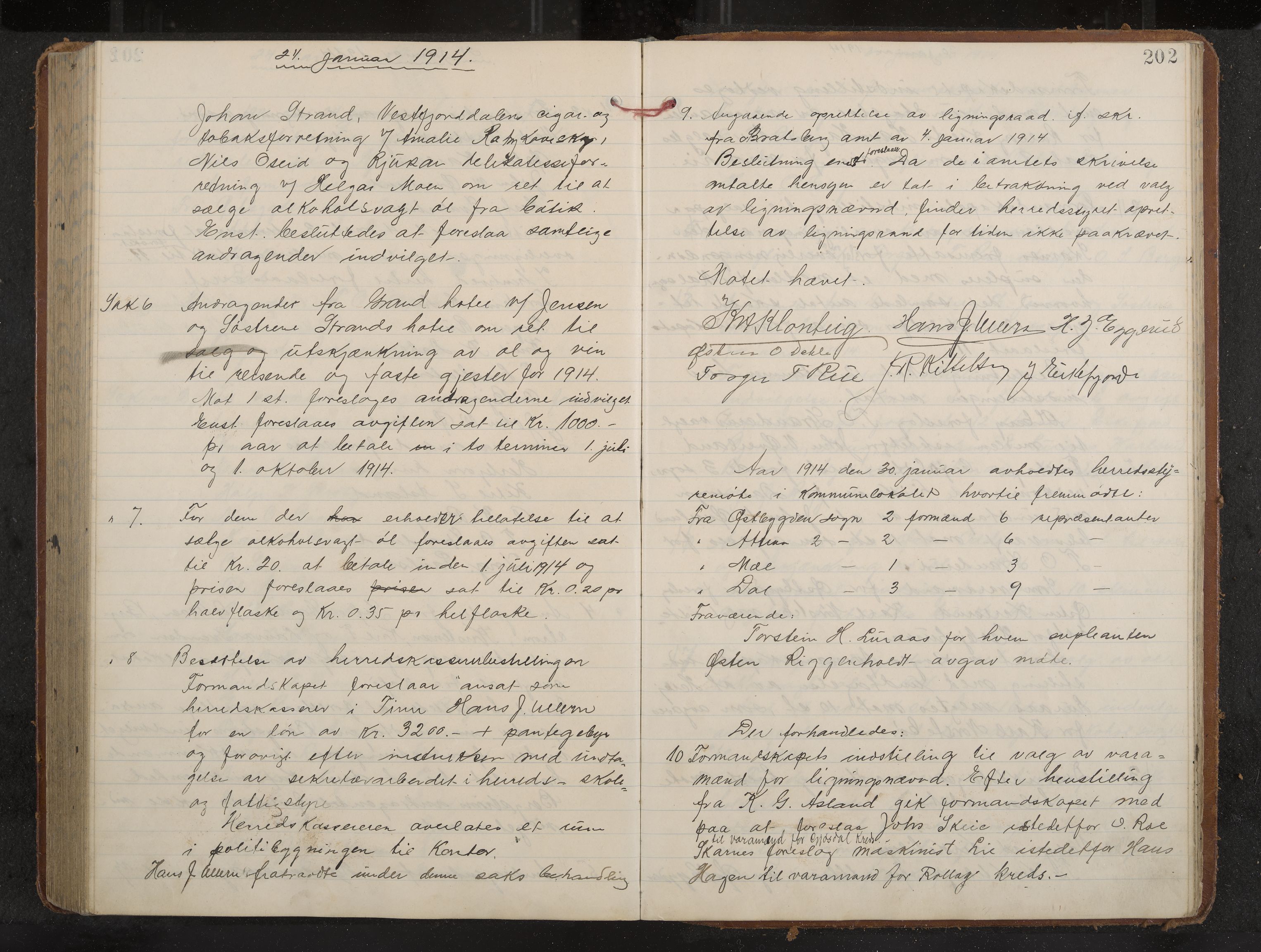 Tinn formannskap og sentraladministrasjon, IKAK/0826021-1/A/Aa/L0003: Møtebok med register, 1904-1914, p. 202