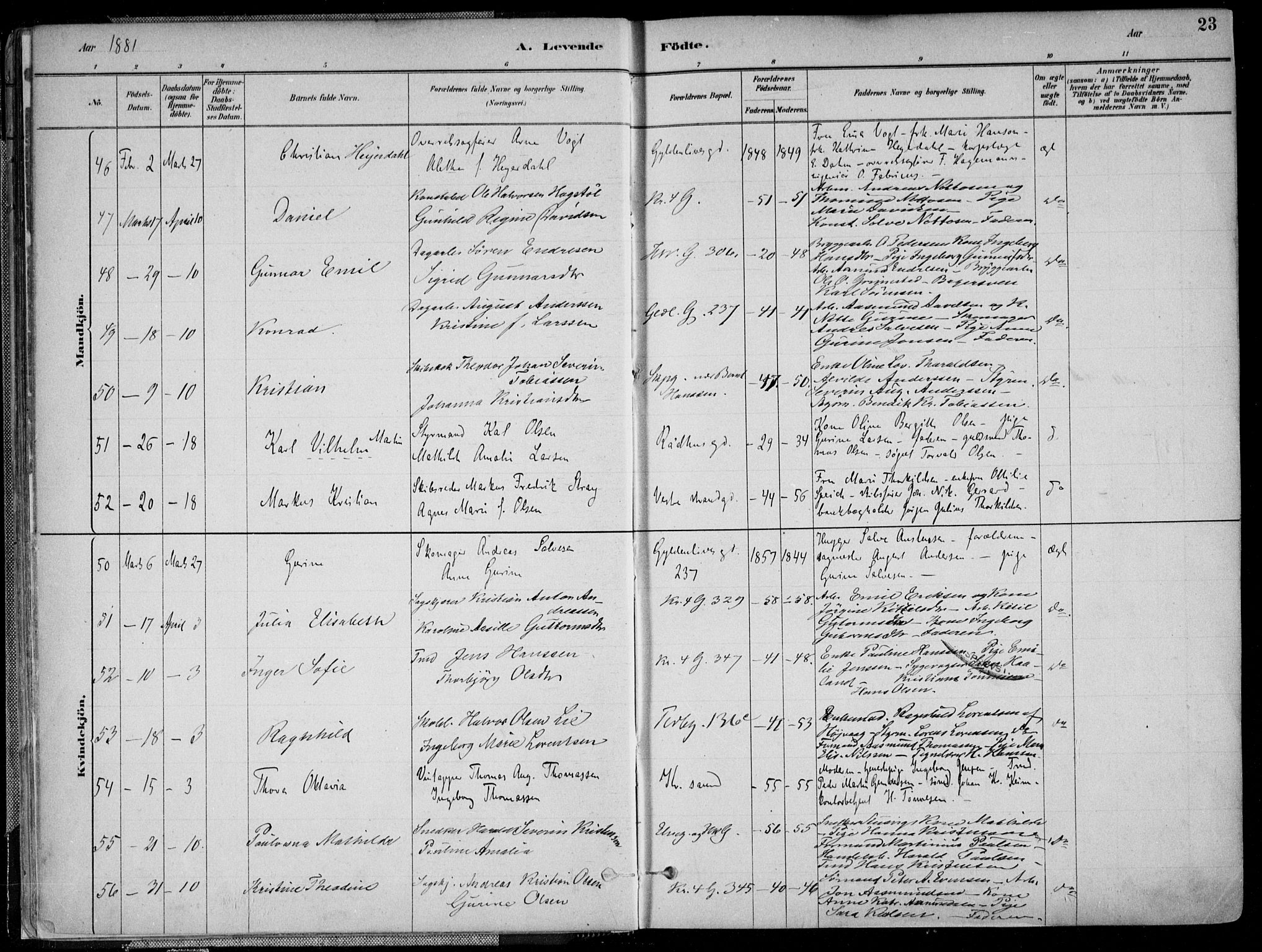 Kristiansand domprosti, SAK/1112-0006/F/Fa/L0016: Parish register (official) no. A 16A, 1880-1890, p. 23