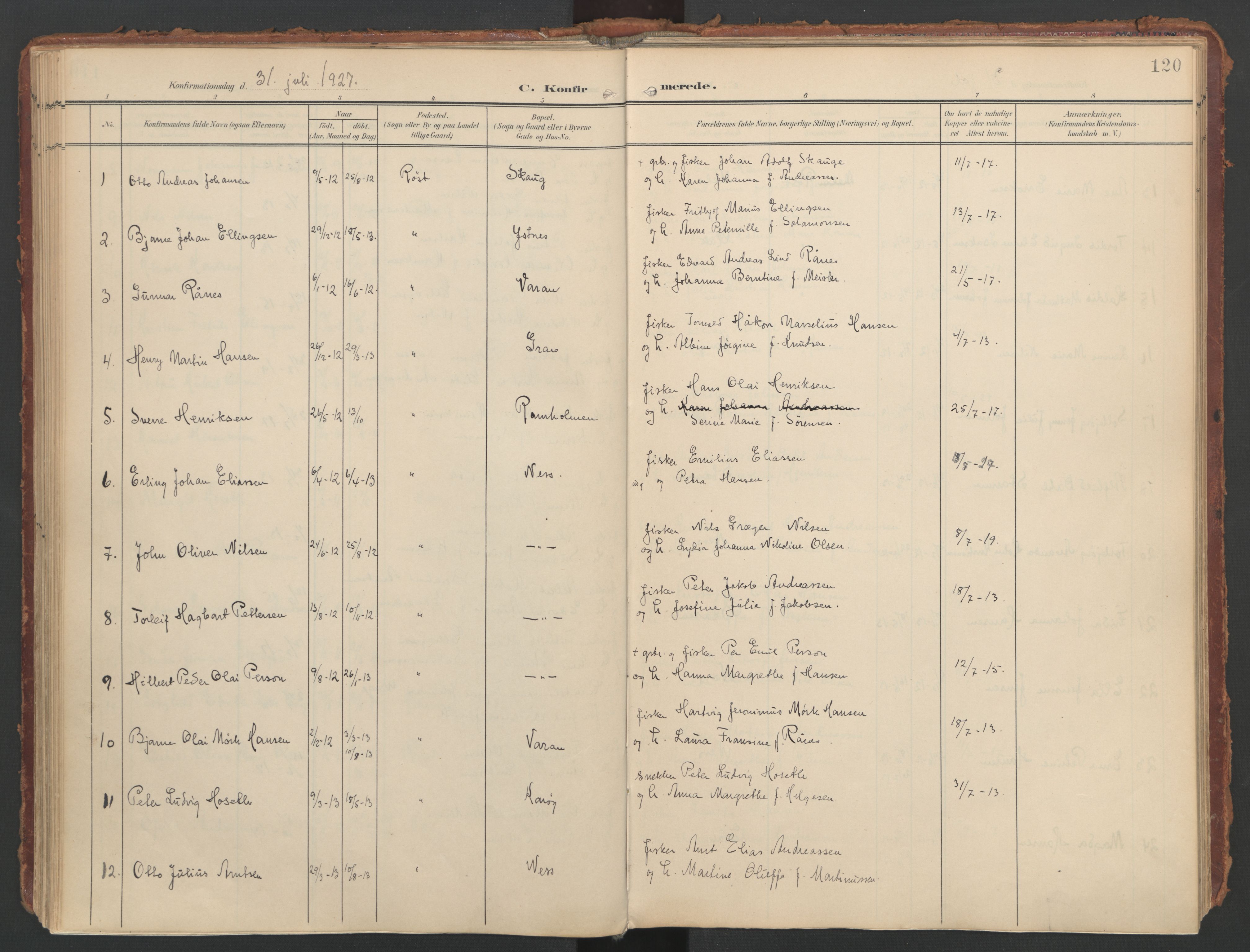 Ministerialprotokoller, klokkerbøker og fødselsregistre - Nordland, AV/SAT-A-1459/808/L0129: Parish register (official) no. 808A02, 1903-1931, p. 120