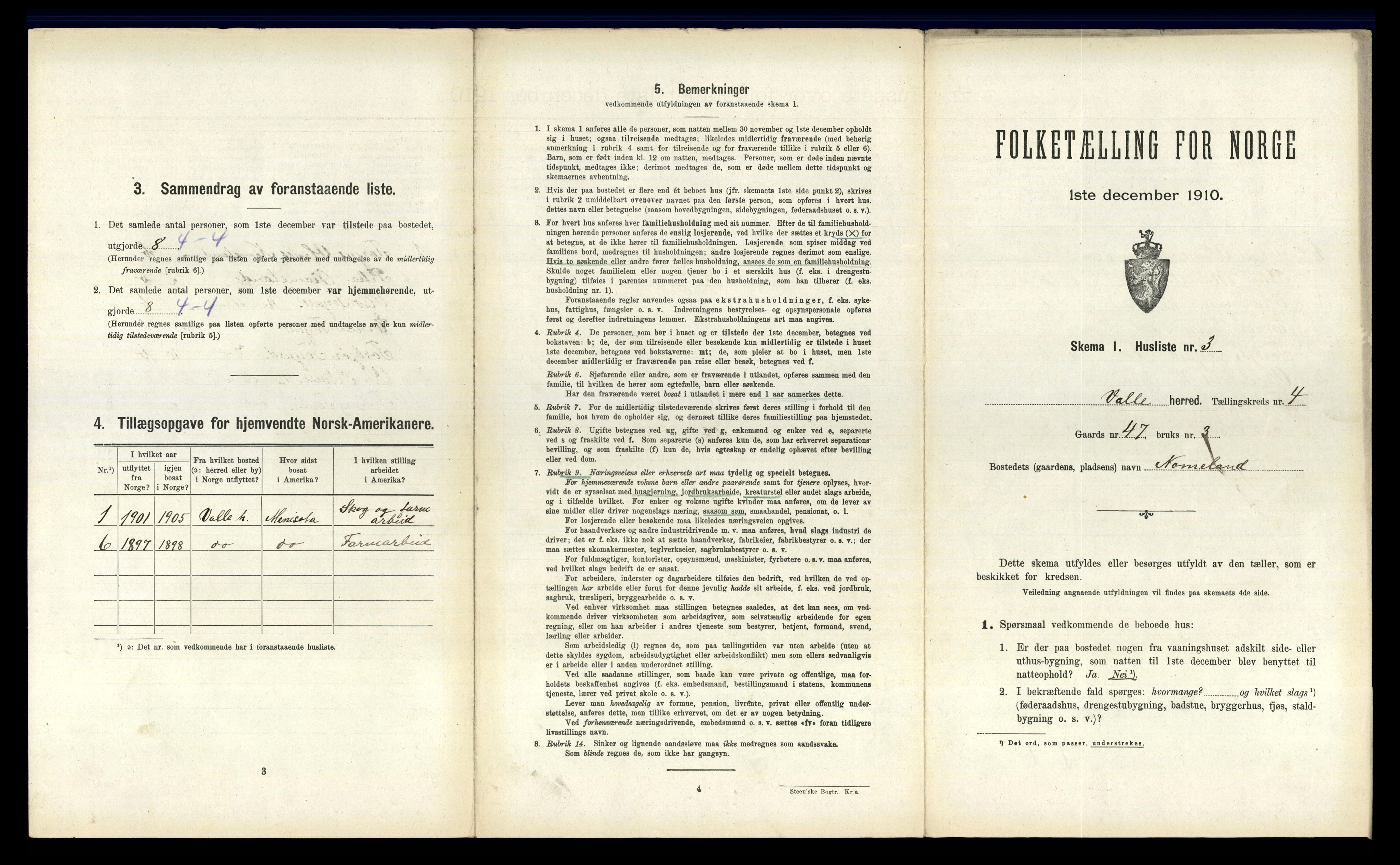 RA, 1910 census for Valle, 1910, p. 325