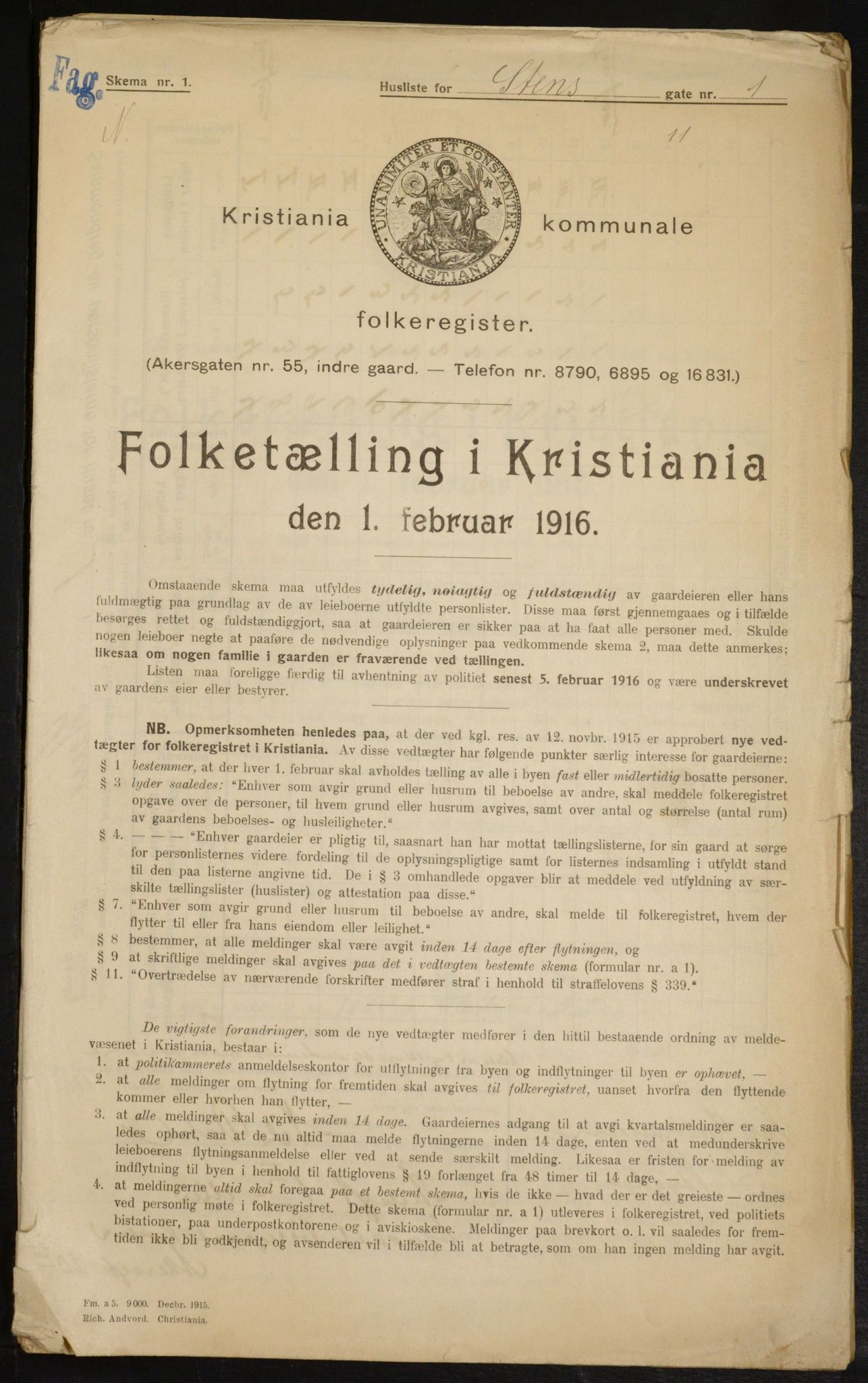 OBA, Municipal Census 1916 for Kristiania, 1916, p. 104439