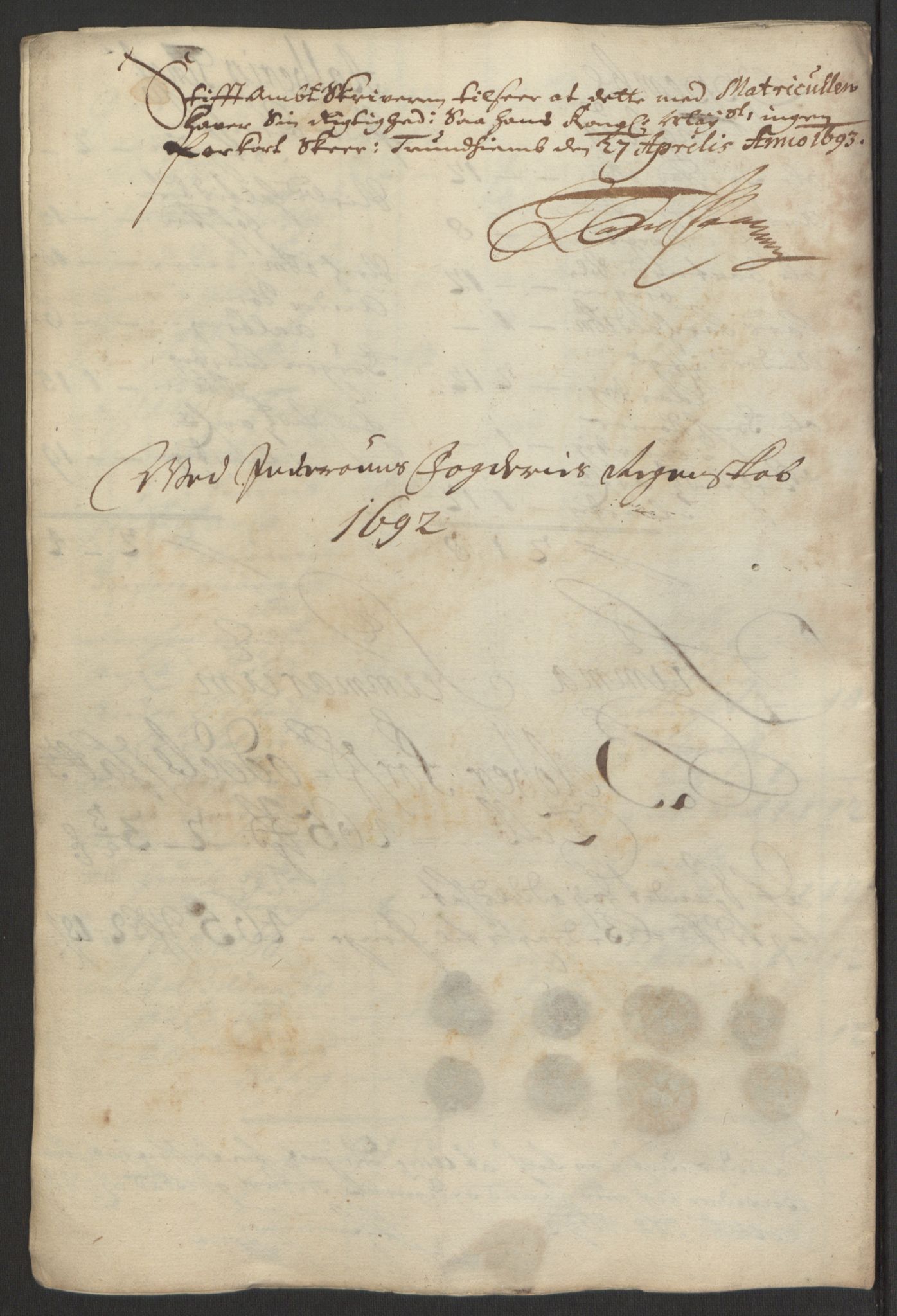 Rentekammeret inntil 1814, Reviderte regnskaper, Fogderegnskap, RA/EA-4092/R63/L4308: Fogderegnskap Inderøy, 1692-1694, p. 92