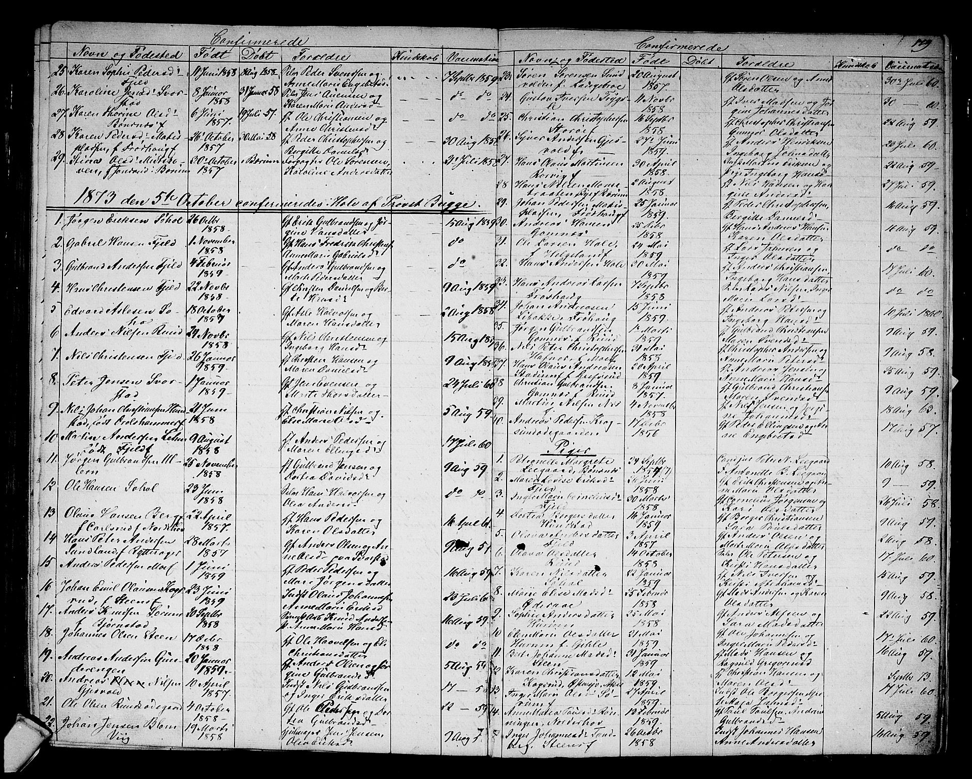 Hole kirkebøker, AV/SAKO-A-228/G/Ga/L0002: Parish register (copy) no. I 2, 1842-1878, p. 179