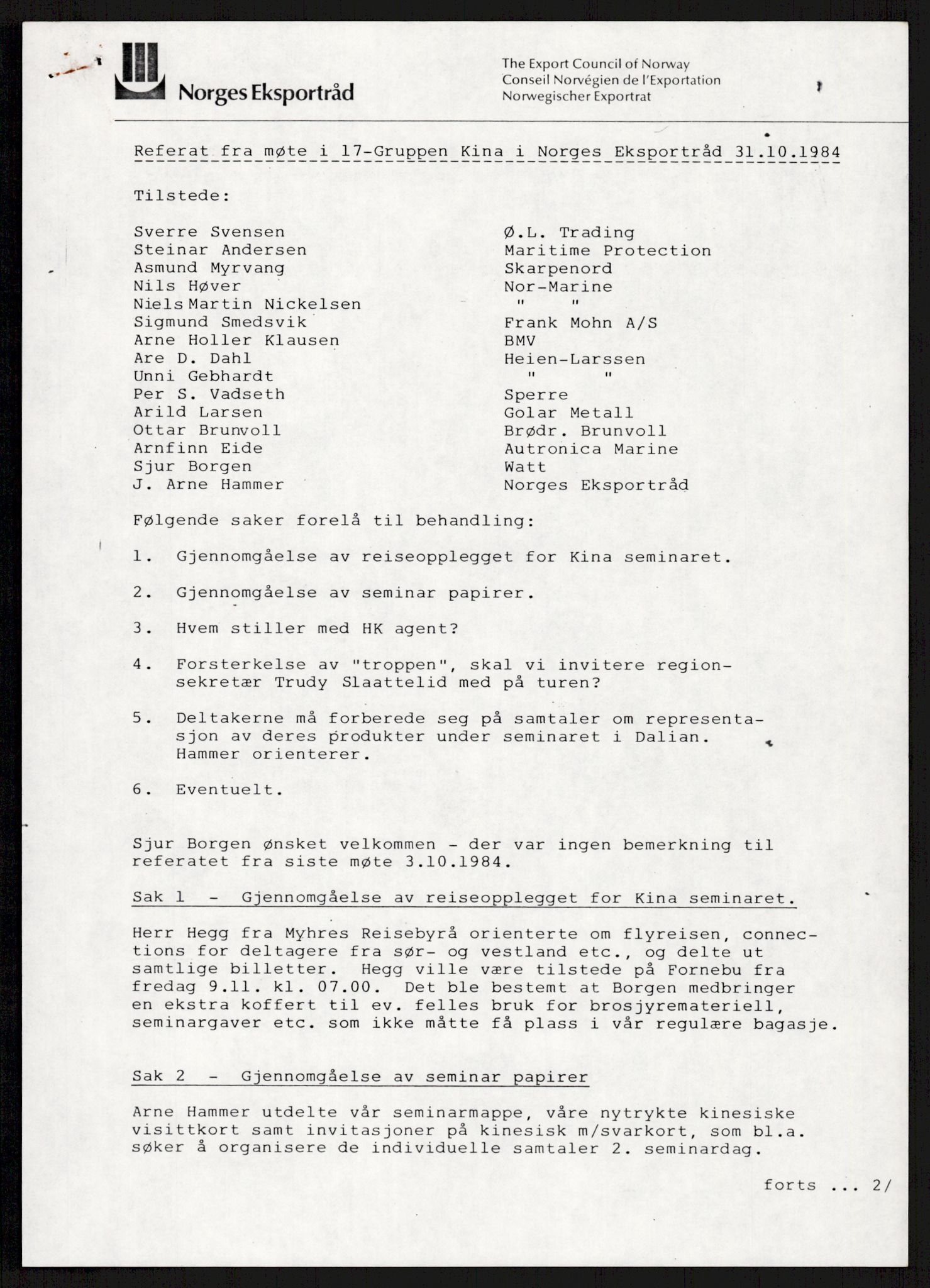 "17-Gruppen Kina", AV/RA-PA-1688/A/L0001: Møtereferater, 1979-1986, p. 167
