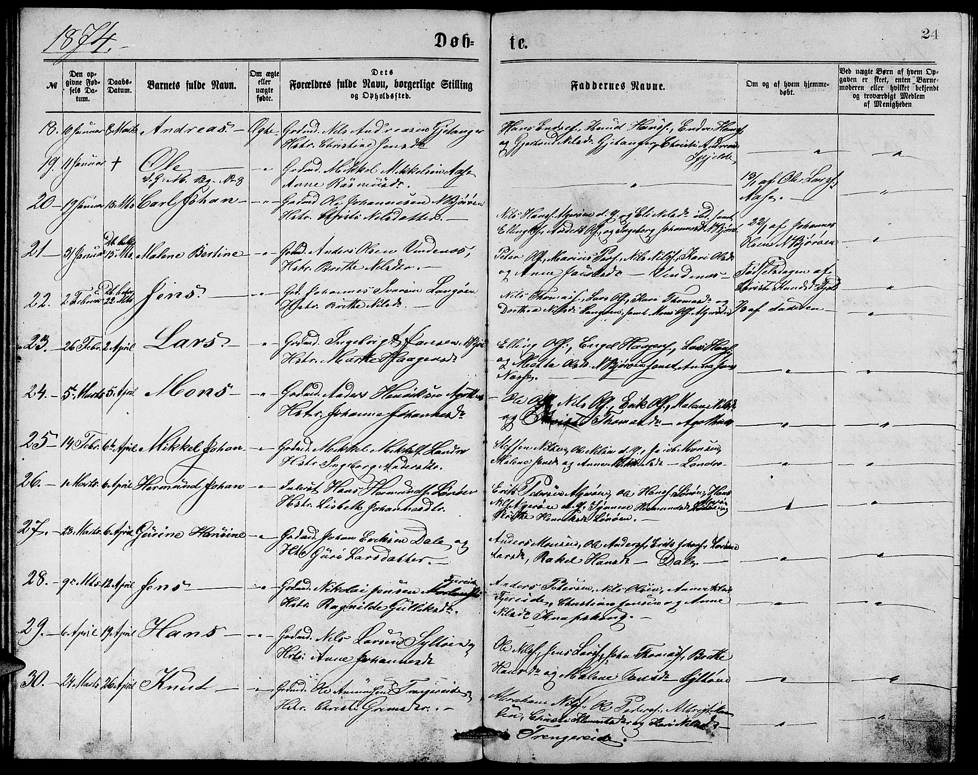 Fjell sokneprestembete, AV/SAB-A-75301/H/Hab: Parish register (copy) no. A 2, 1871-1879, p. 24