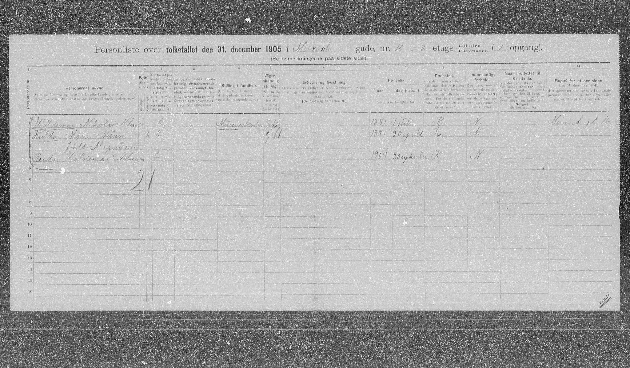 OBA, Municipal Census 1905 for Kristiania, 1905, p. 34162