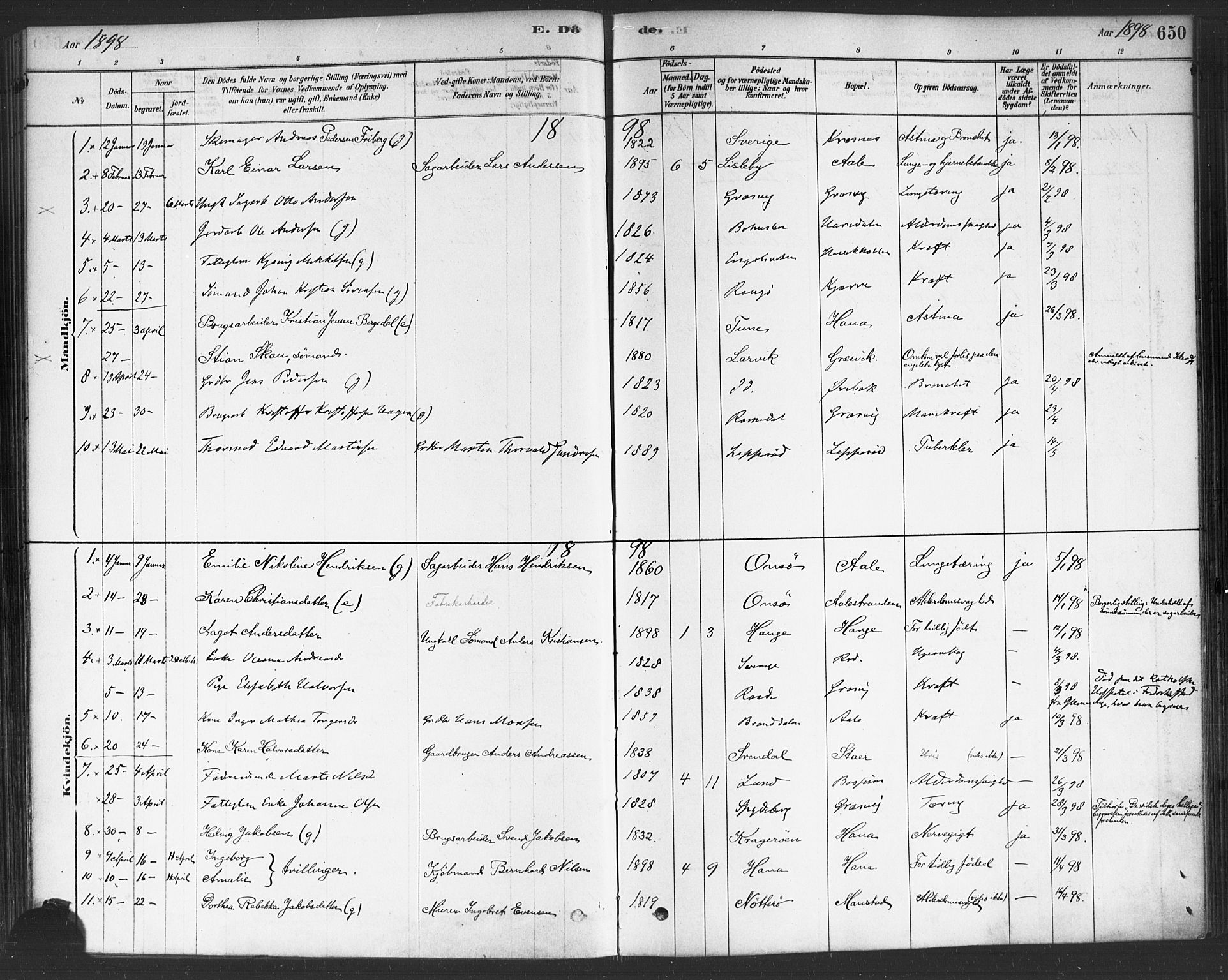 Onsøy prestekontor Kirkebøker, SAO/A-10914/F/Fa/L0006: Parish register (official) no. I 6, 1878-1898, p. 650