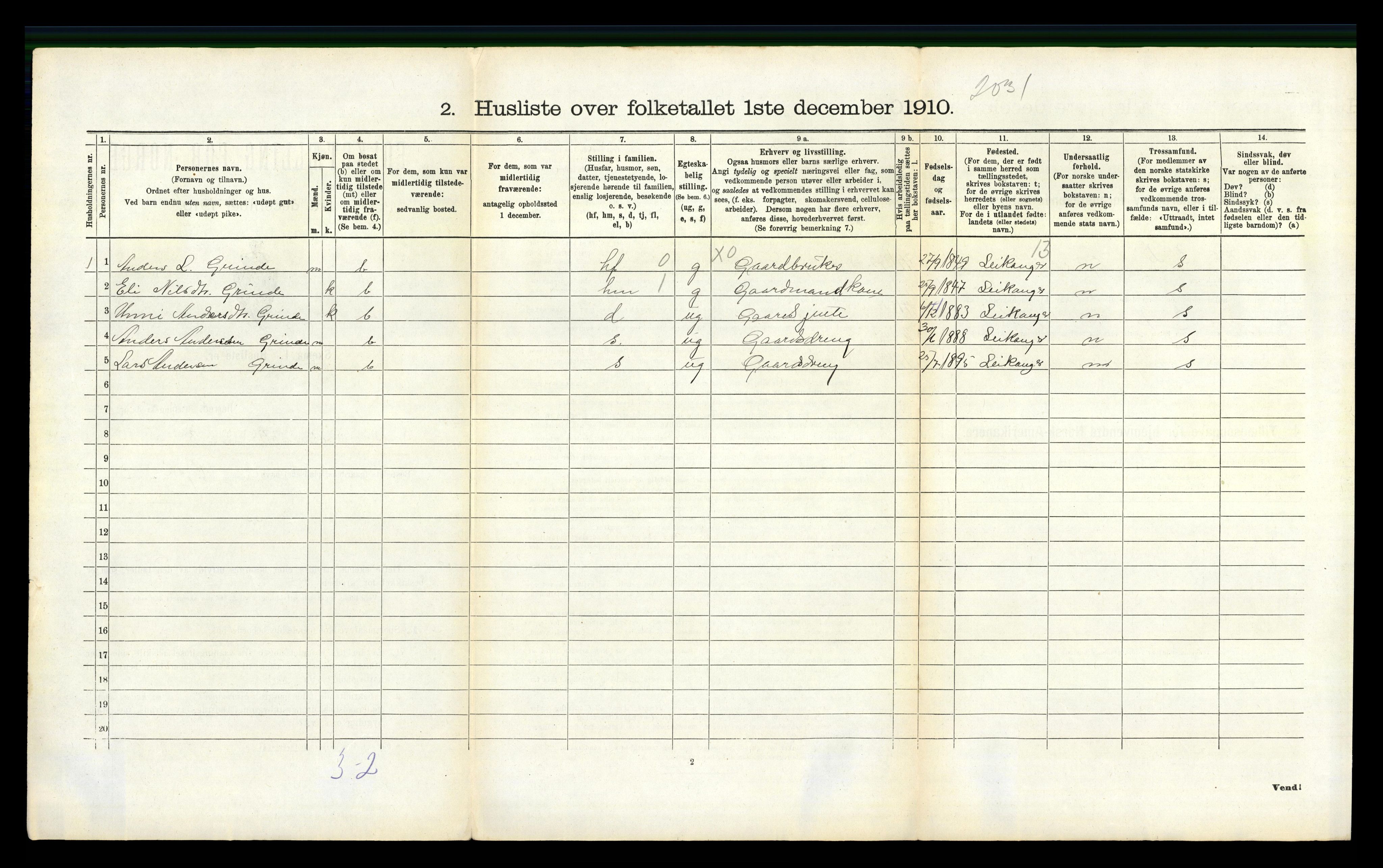 RA, 1910 census for Fana, 1910, p. 2180