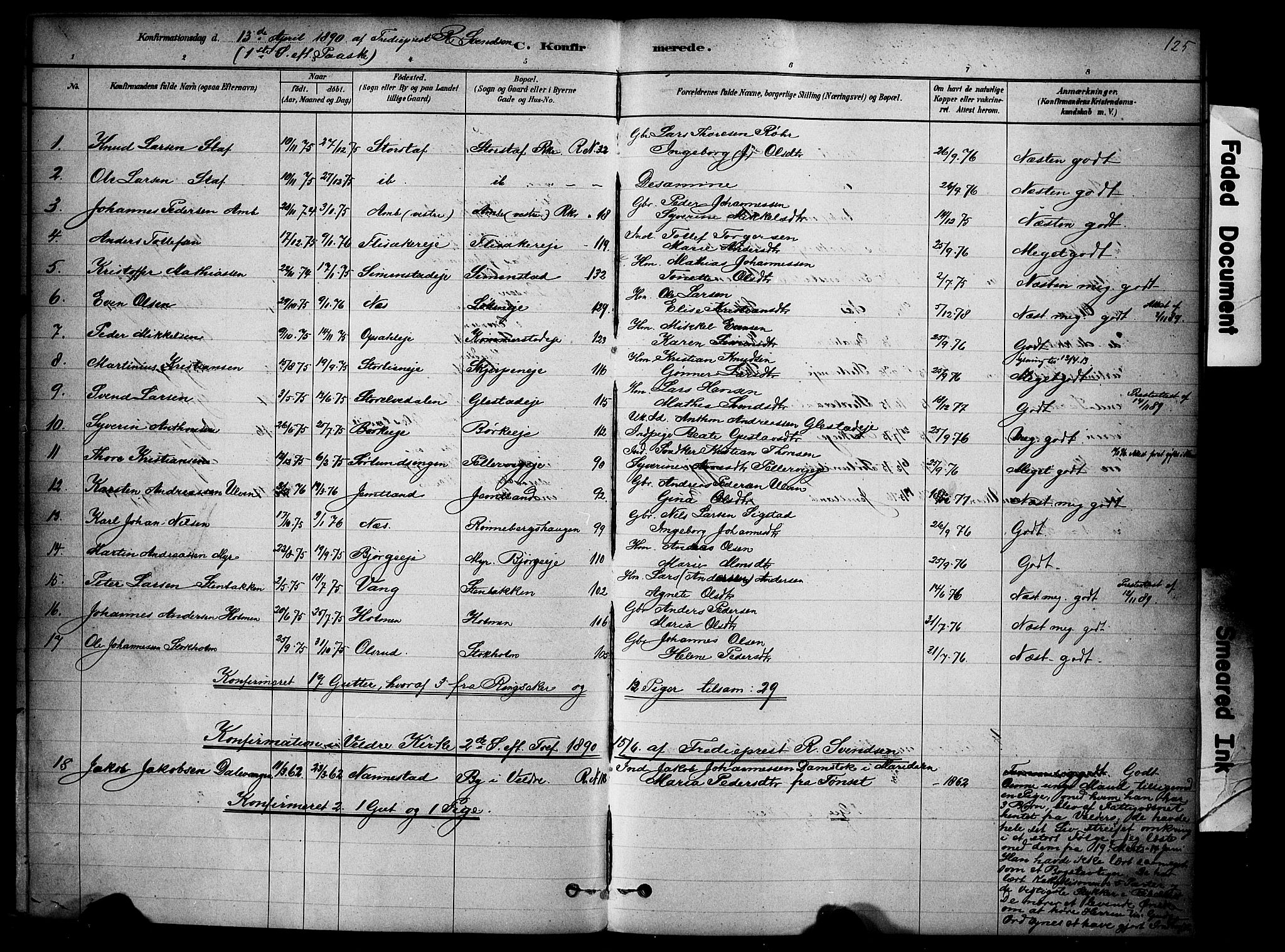 Ringsaker prestekontor, SAH/PREST-014/K/Ka/L0014: Parish register (official) no. 14, 1879-1890, p. 125