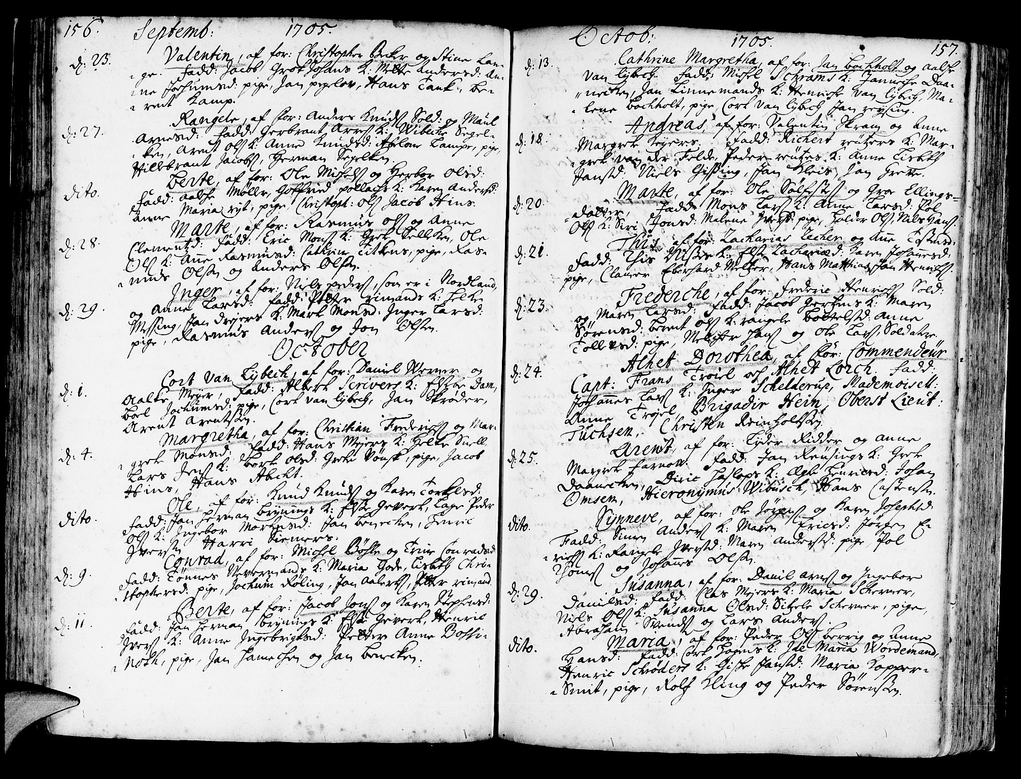 Korskirken sokneprestembete, AV/SAB-A-76101/H/Haa/L0003: Parish register (official) no. A 3, 1698-1719, p. 156-157