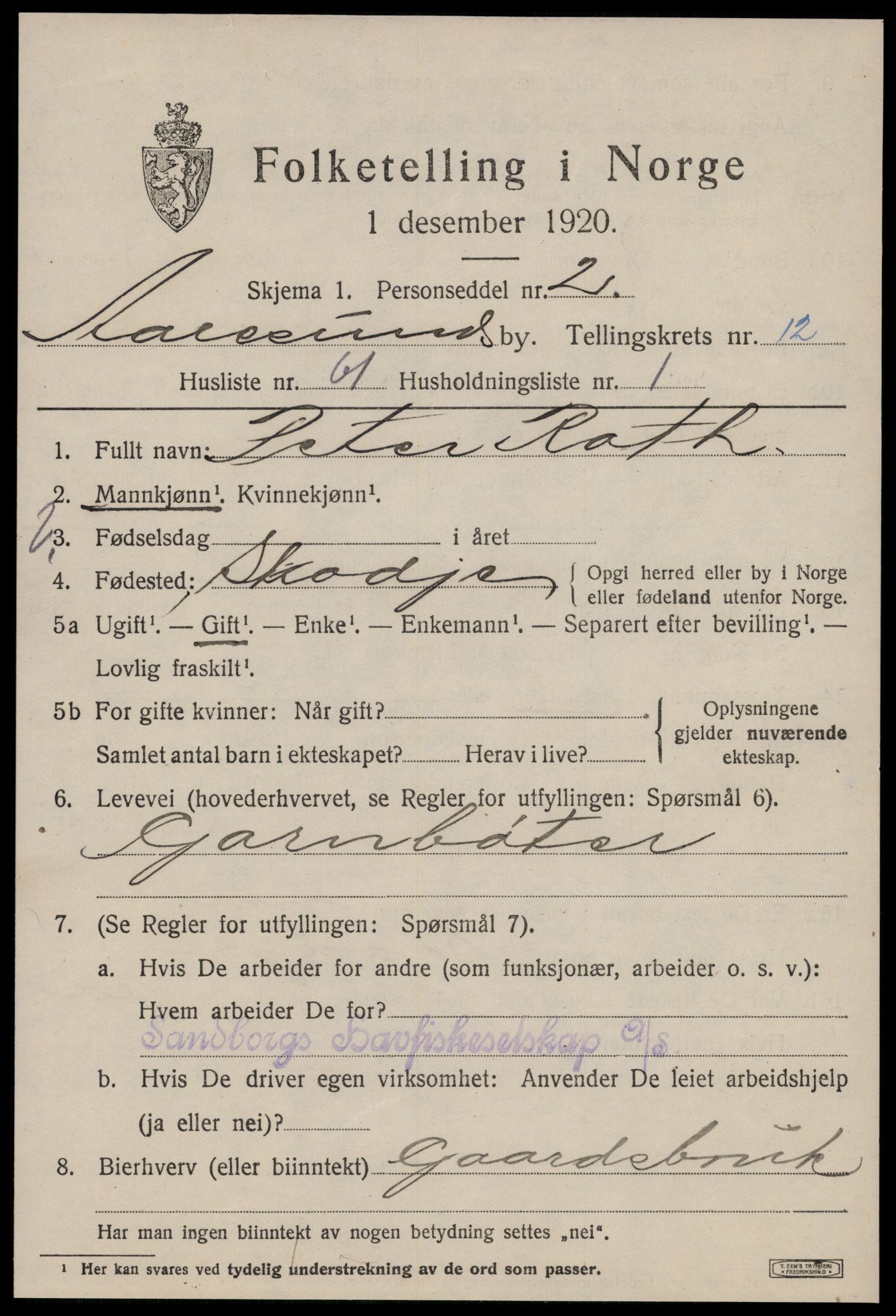 SAT, 1920 census for Ålesund, 1920, p. 27844