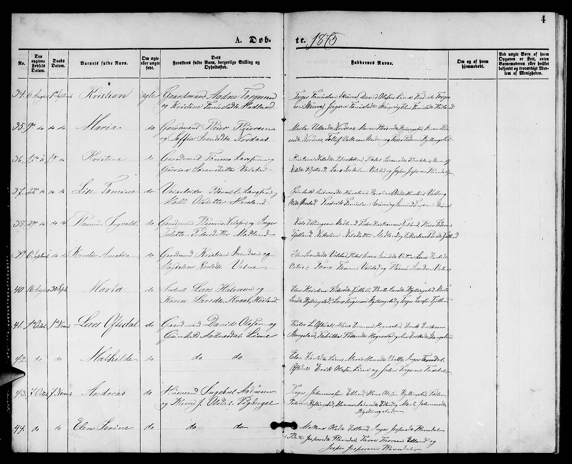 Lye sokneprestkontor, AV/SAST-A-101794/001/30BB/L0005: Parish register (copy) no. B 5, 1875-1886, p. 4