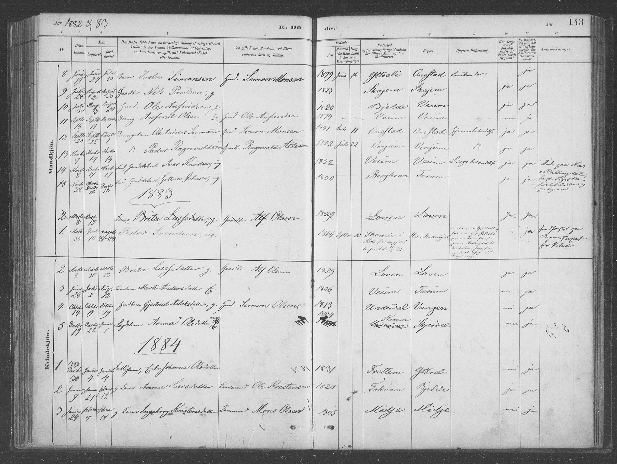 Aurland sokneprestembete, AV/SAB-A-99937/H/Ha/Hab/L0001: Parish register (official) no. B  1, 1880-1909, p. 143