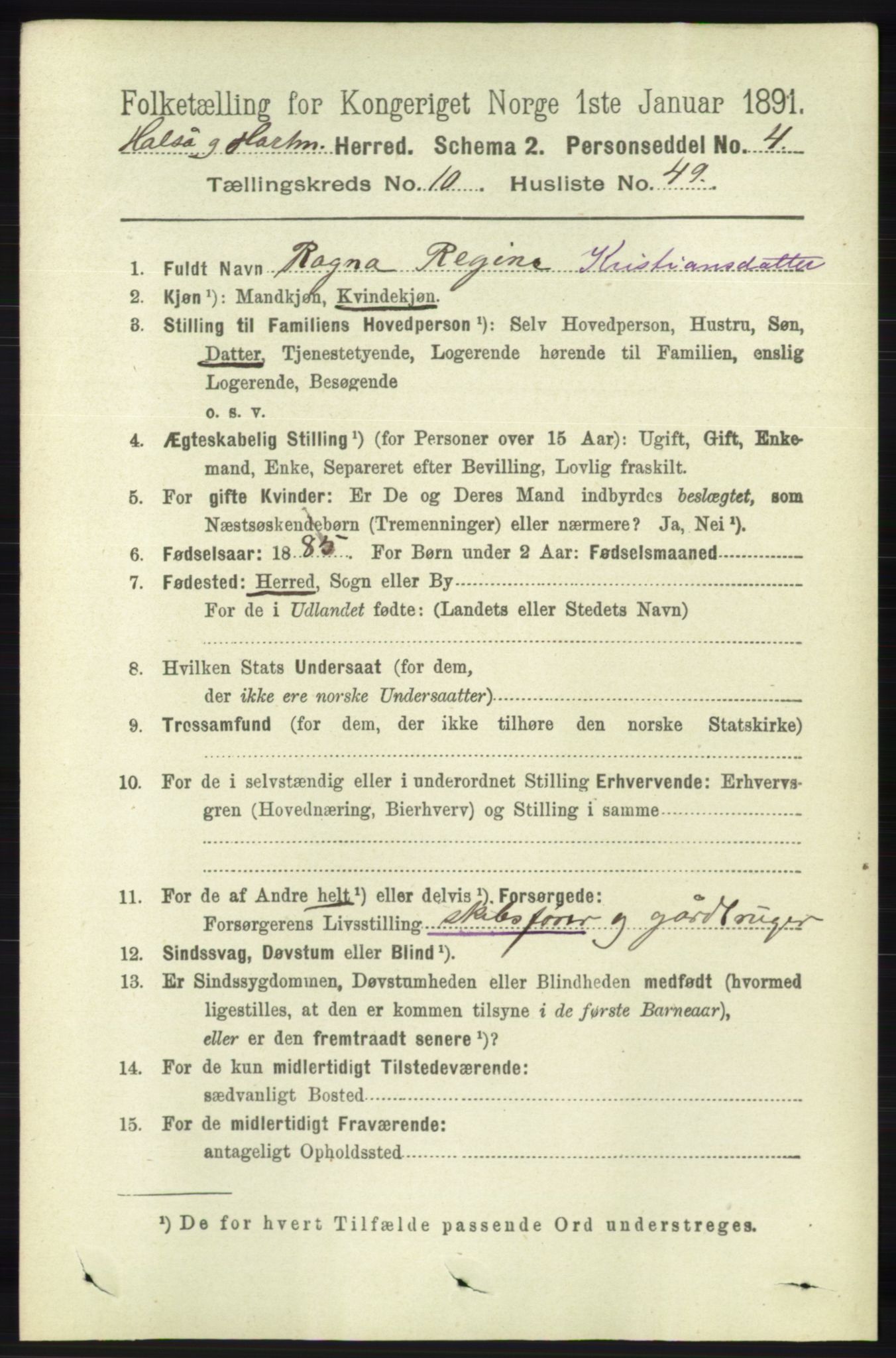 RA, 1891 census for 1019 Halse og Harkmark, 1891, p. 4072