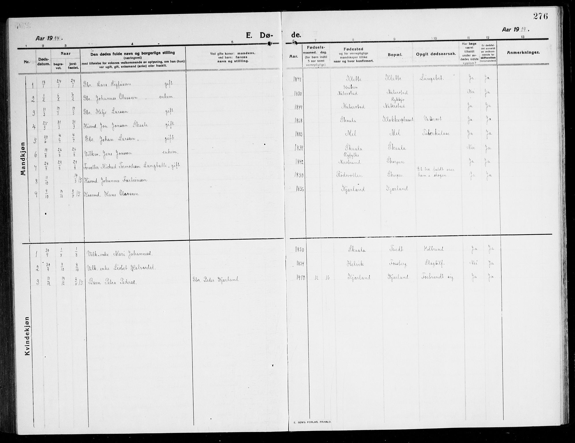 Kvinnherad sokneprestembete, AV/SAB-A-76401/H/Hab: Parish register (copy) no. A 3, 1911-1945, p. 276