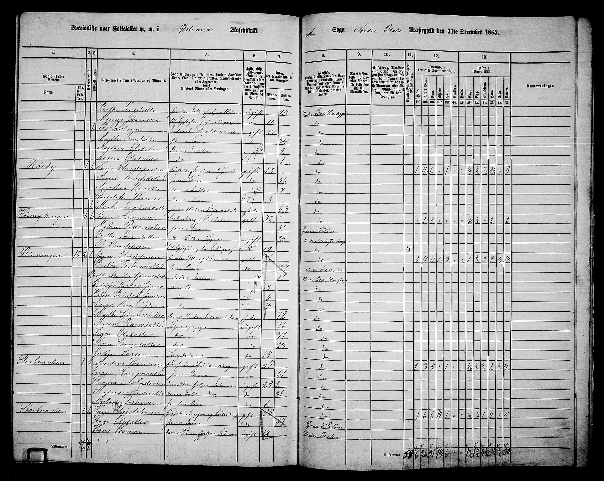 RA, 1865 census for Nord-Odal, 1865, p. 156