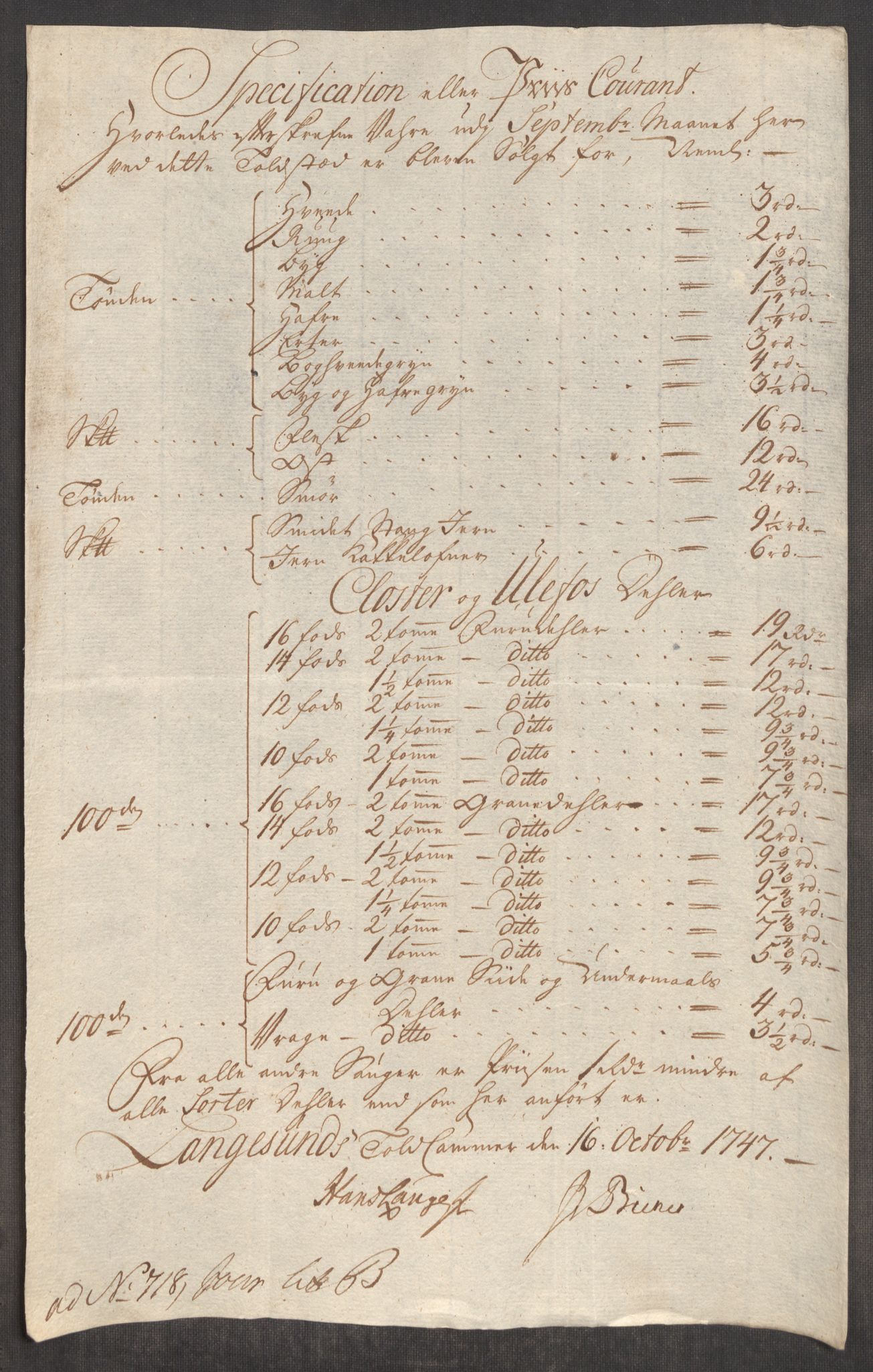 Rentekammeret inntil 1814, Realistisk ordnet avdeling, AV/RA-EA-4070/Oe/L0003: [Ø1]: Priskuranter, 1745-1748, p. 582