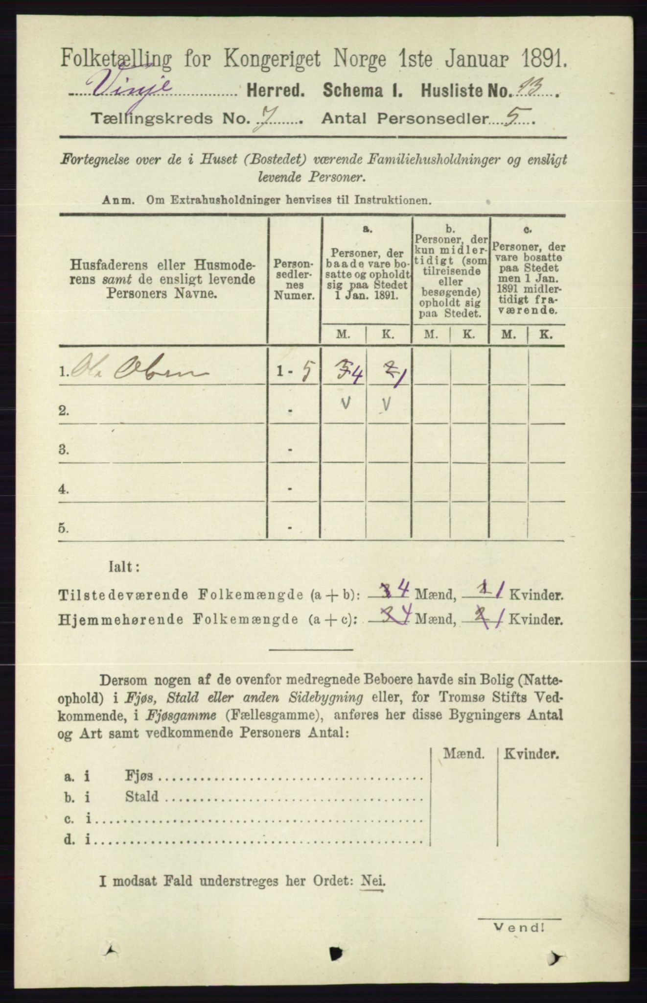 RA, 1891 census for 0834 Vinje, 1891, p. 1762