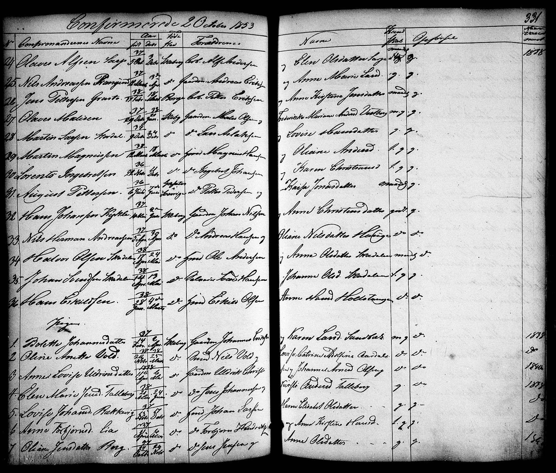 Skjeberg prestekontor Kirkebøker, AV/SAO-A-10923/F/Fa/L0006: Parish register (official) no. I 6, 1846-1858, p. 331