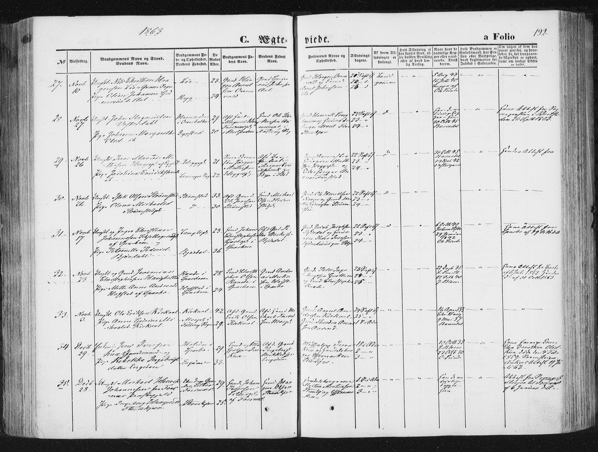 Ministerialprotokoller, klokkerbøker og fødselsregistre - Nord-Trøndelag, SAT/A-1458/746/L0447: Parish register (official) no. 746A06, 1860-1877, p. 192