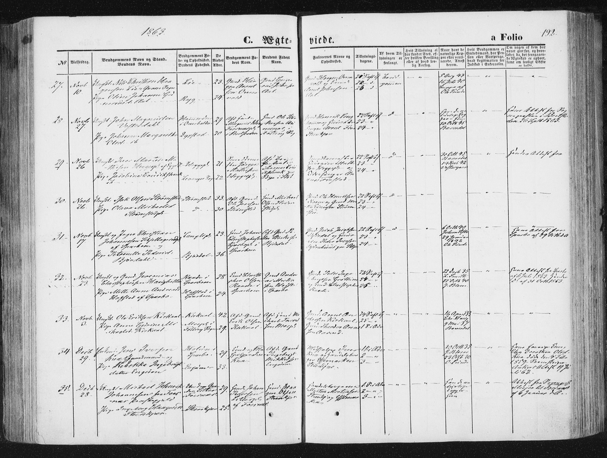 Ministerialprotokoller, klokkerbøker og fødselsregistre - Nord-Trøndelag, AV/SAT-A-1458/746/L0447: Parish register (official) no. 746A06, 1860-1877, p. 192