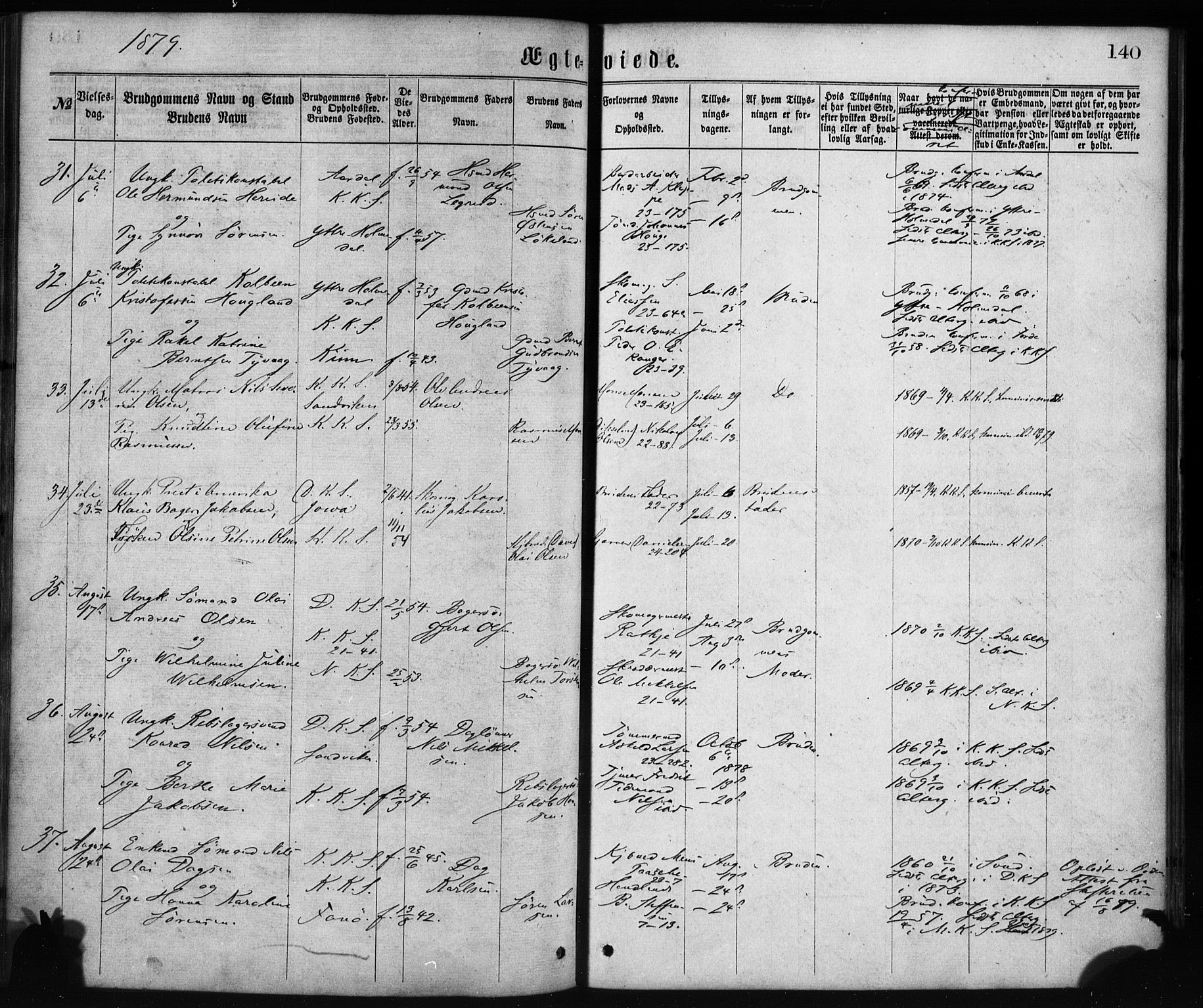 Korskirken sokneprestembete, AV/SAB-A-76101/H/Haa/L0036: Parish register (official) no. D 3, 1867-1882, p. 140