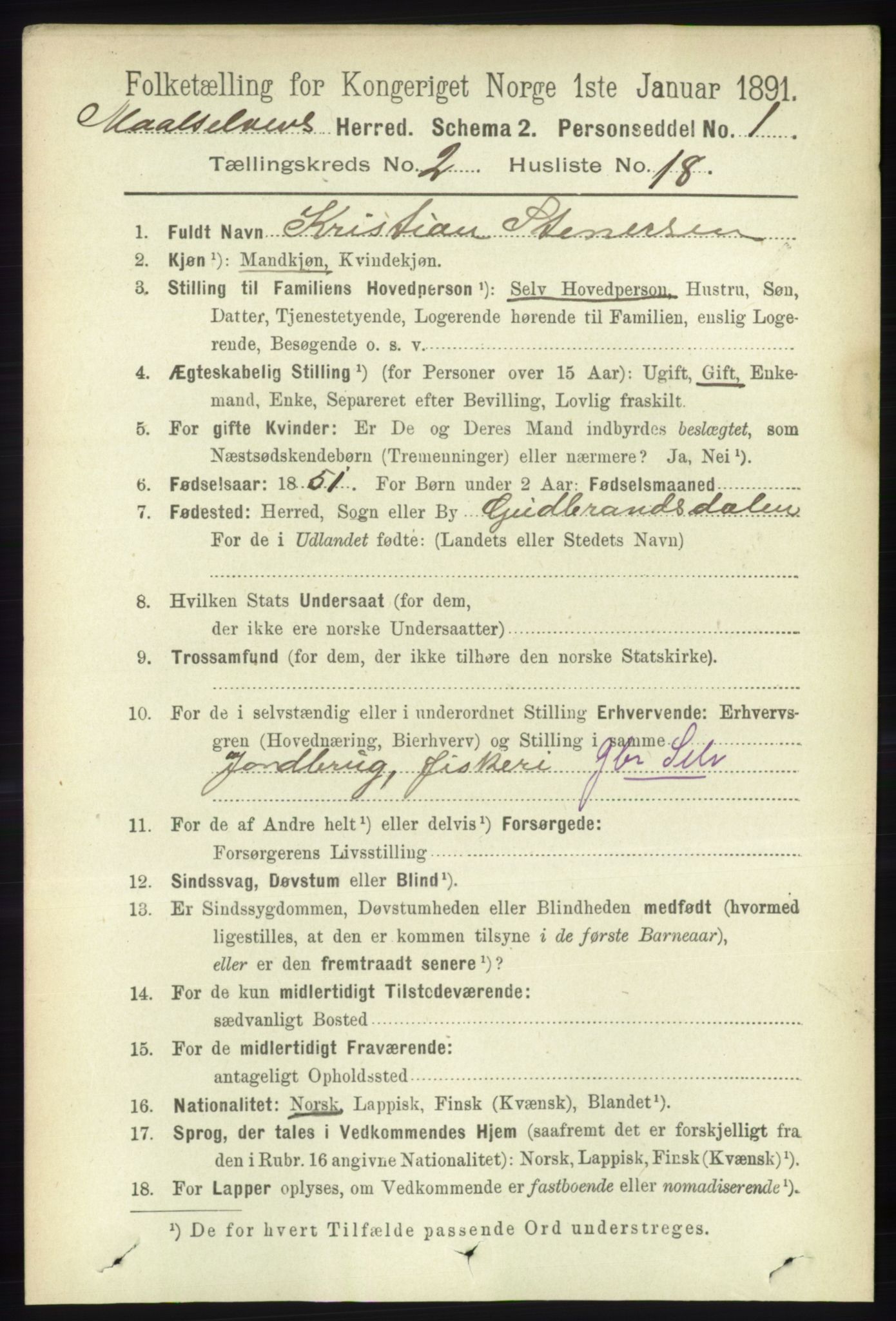 RA, 1891 census for 1924 Målselv, 1891, p. 396