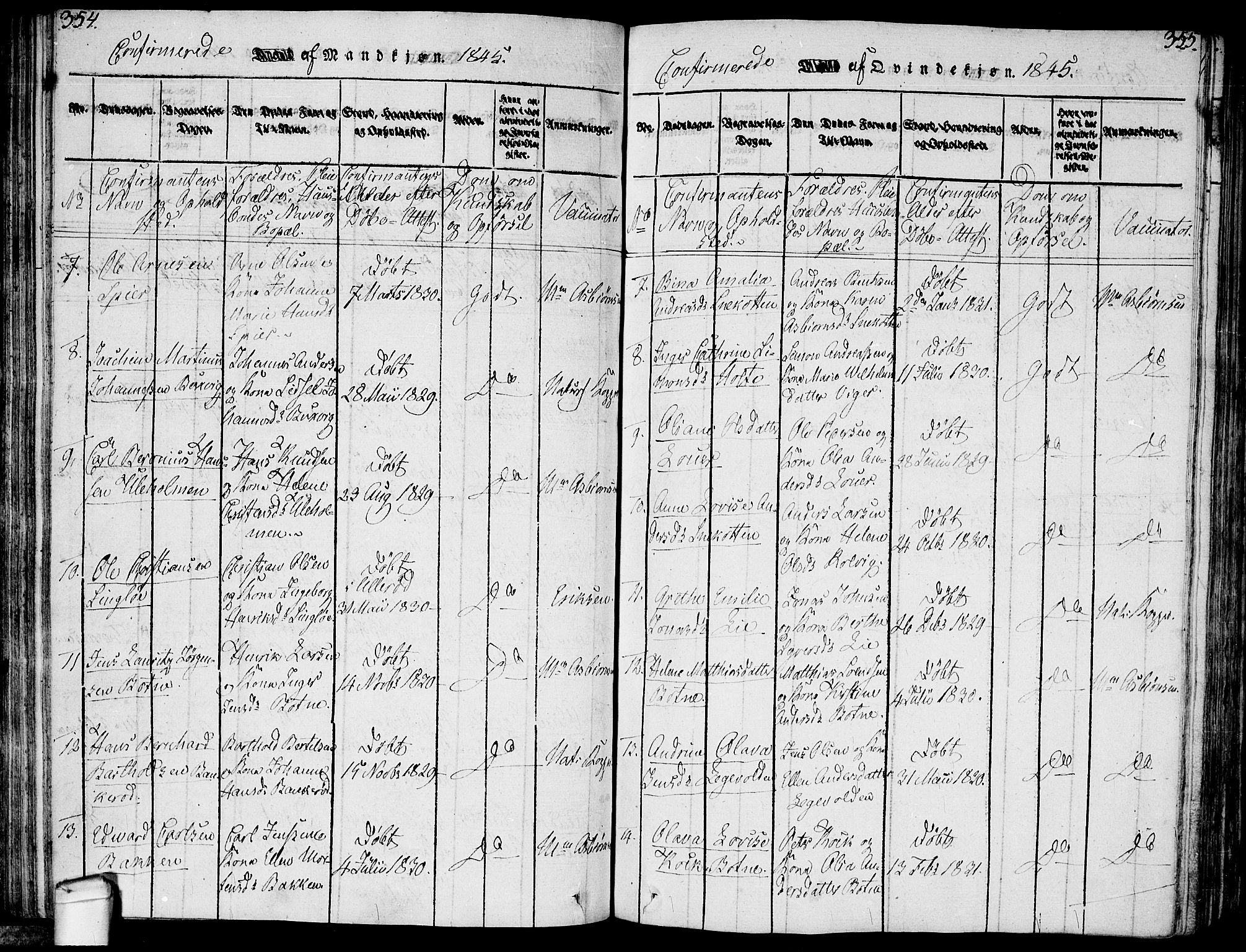 Hvaler prestekontor Kirkebøker, SAO/A-2001/F/Fa/L0005: Parish register (official) no. I 5, 1816-1845, p. 354-355