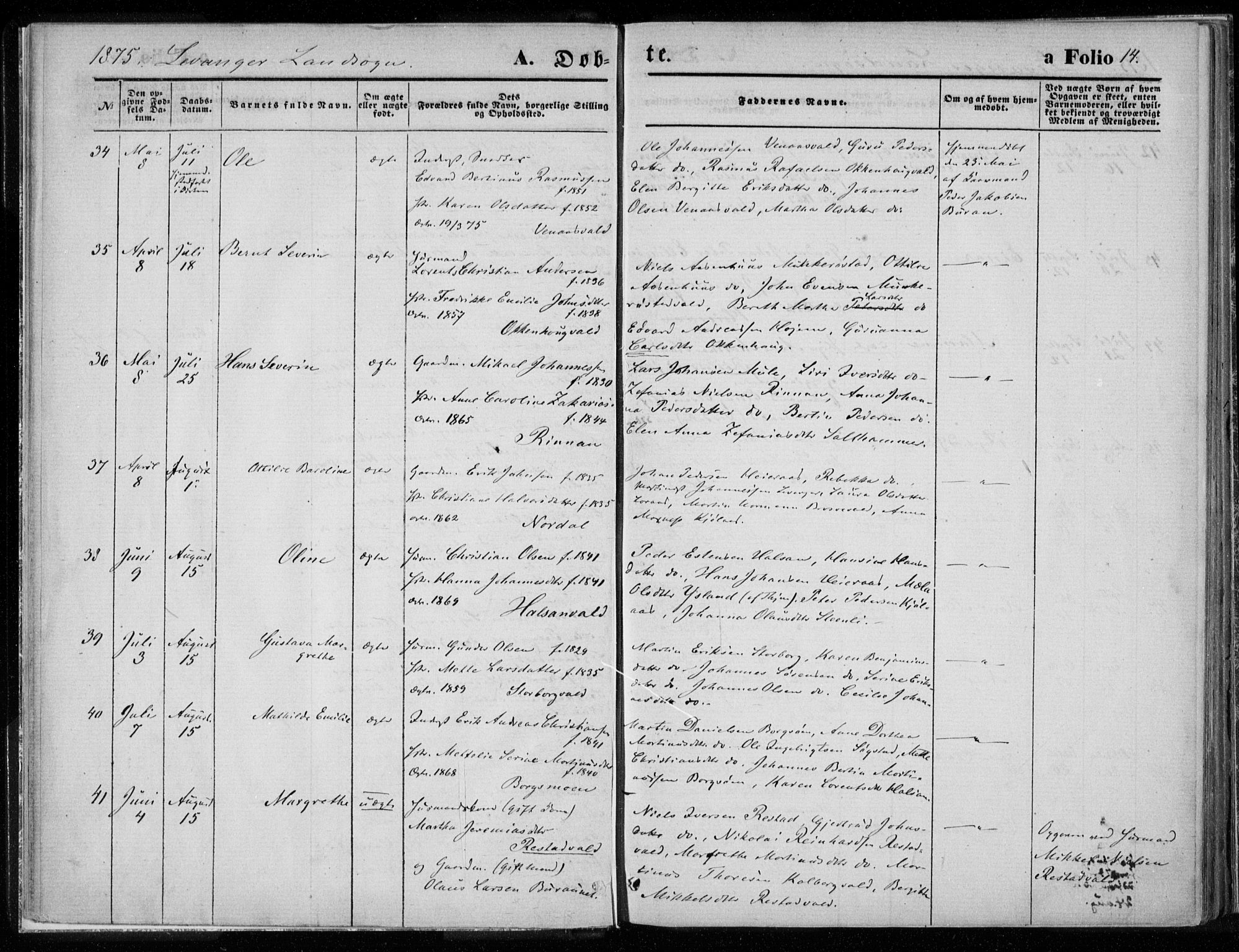 Ministerialprotokoller, klokkerbøker og fødselsregistre - Nord-Trøndelag, AV/SAT-A-1458/720/L0187: Parish register (official) no. 720A04 /2, 1875-1879, p. 14