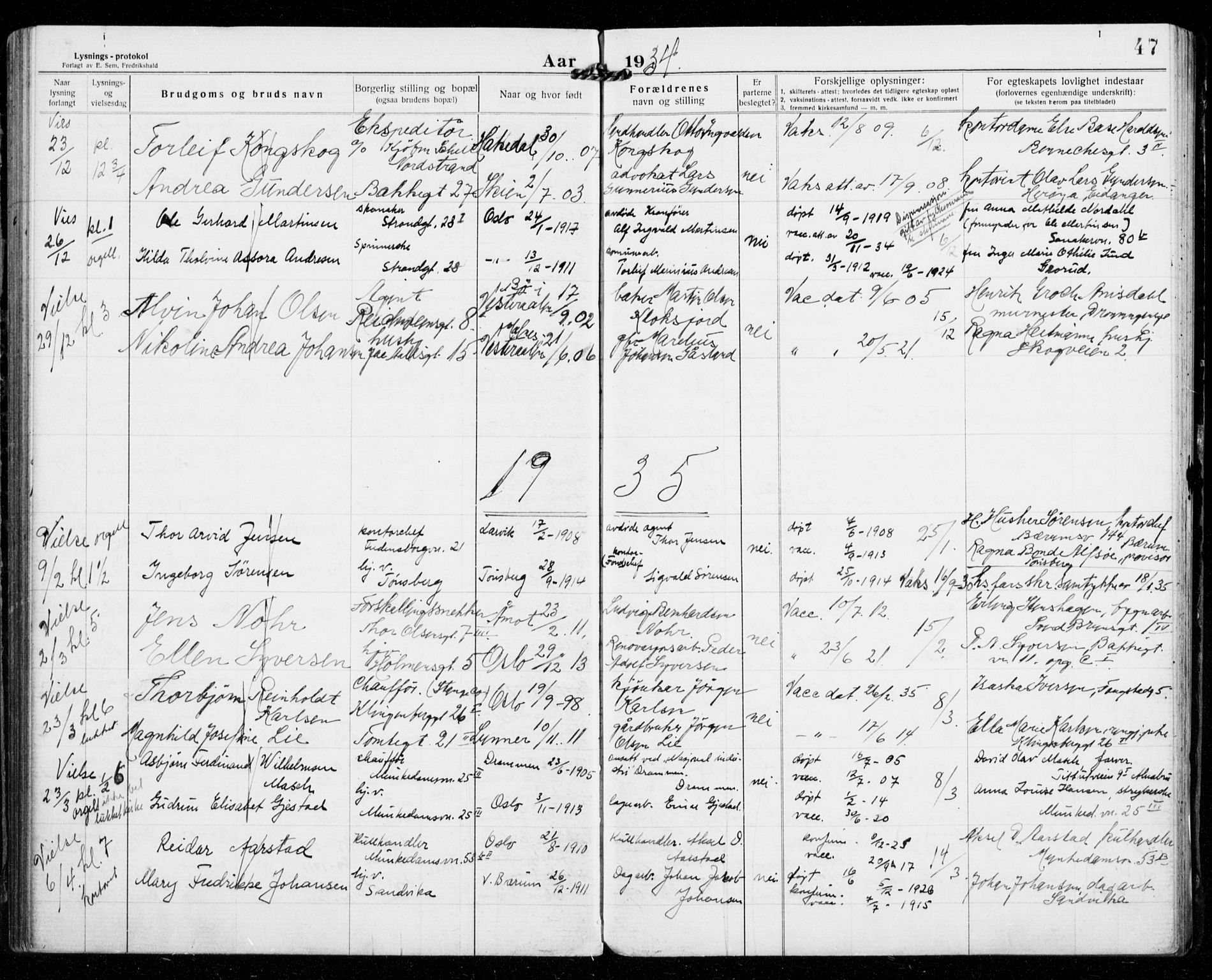 Piperviken prestekontor Kirkebøker, SAO/A-10874/H/L0002: Banns register no. 2, 1922-1942, p. 47