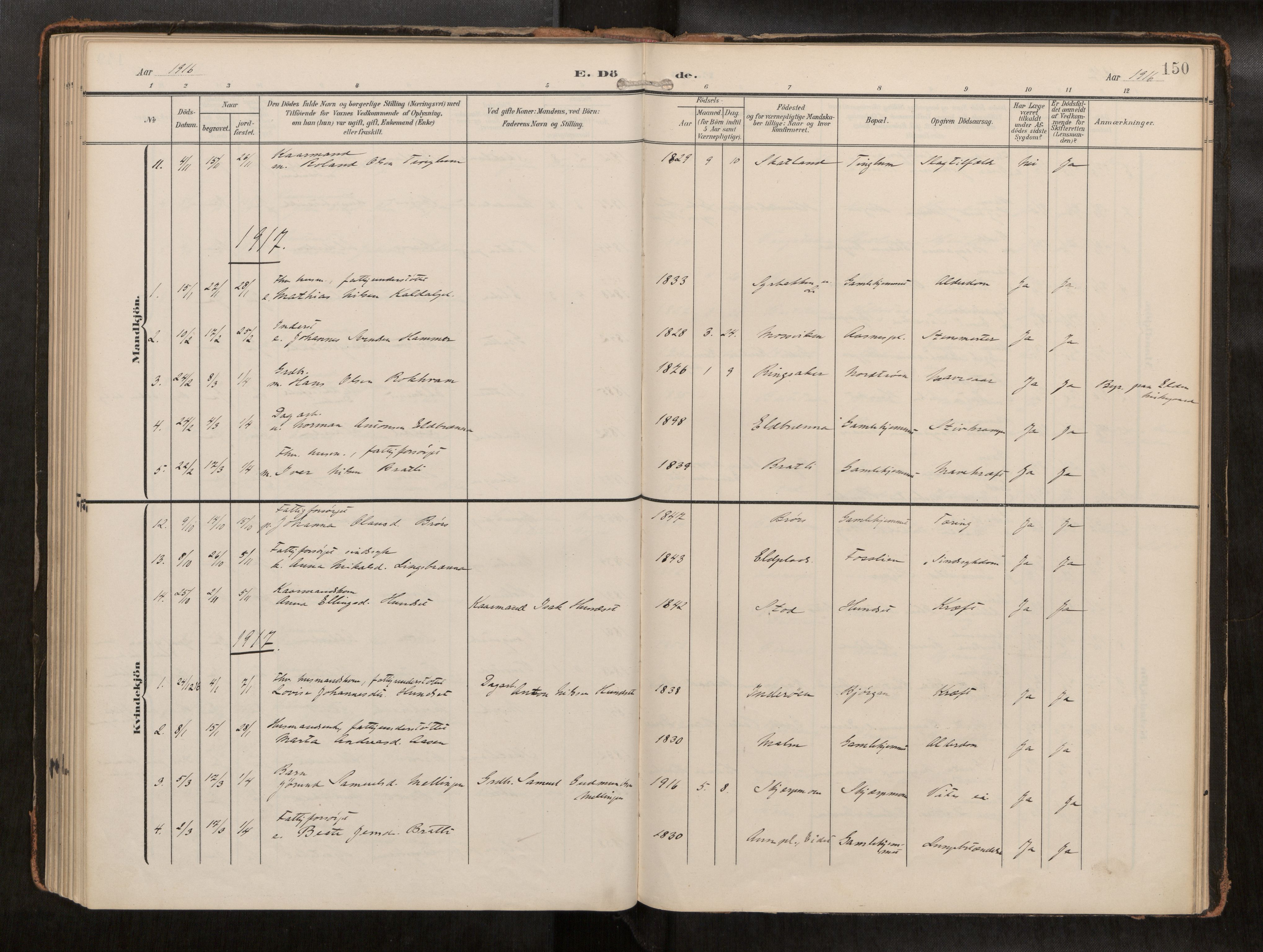 Ministerialprotokoller, klokkerbøker og fødselsregistre - Nord-Trøndelag, AV/SAT-A-1458/742/L0409a: Parish register (official) no. 742A03, 1906-1924, p. 150