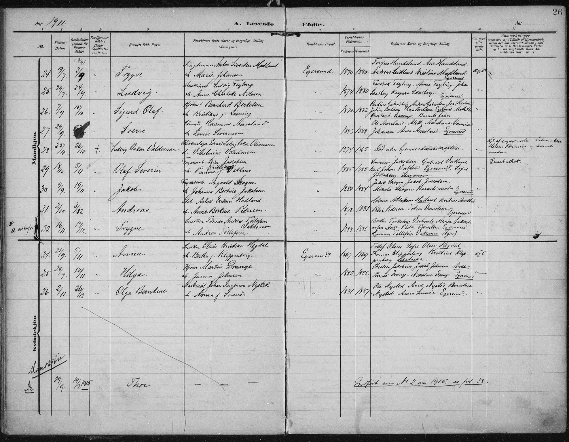 Eigersund sokneprestkontor, AV/SAST-A-101807/S08/L0022: Parish register (official) no. A 21, 1905-1928, p. 26